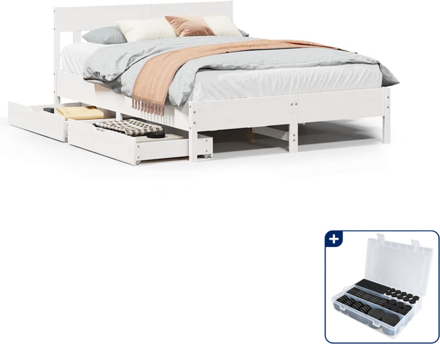 vidaXL bedframe - Small double - 140 x 200 cm - wit - Inclusief antikrasvilt 177-delig Bruin