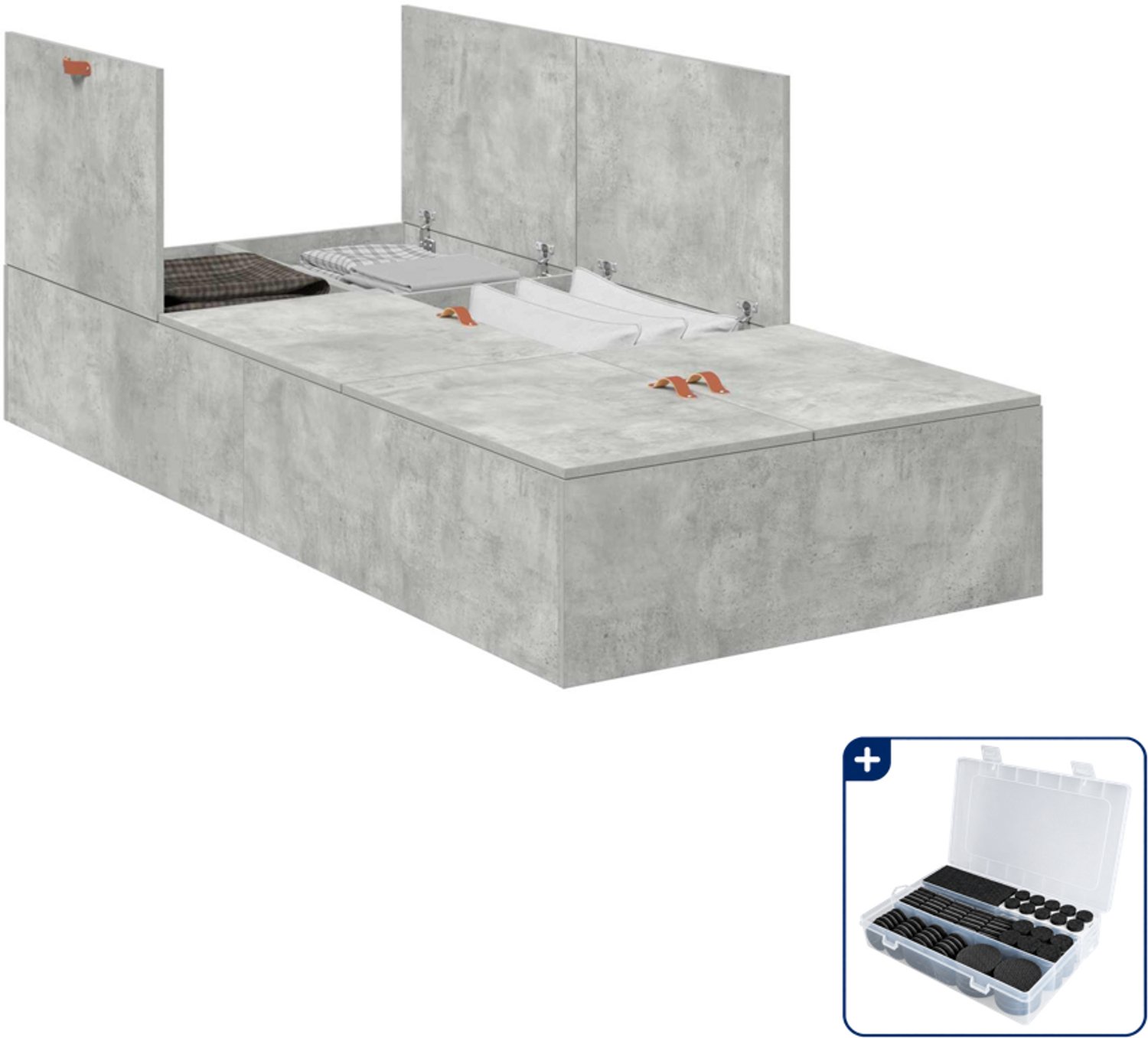 vidaXL opbergbedframe - 80 x 200 cm - beton grijs - Inclusief antikrasvilt 177-delig