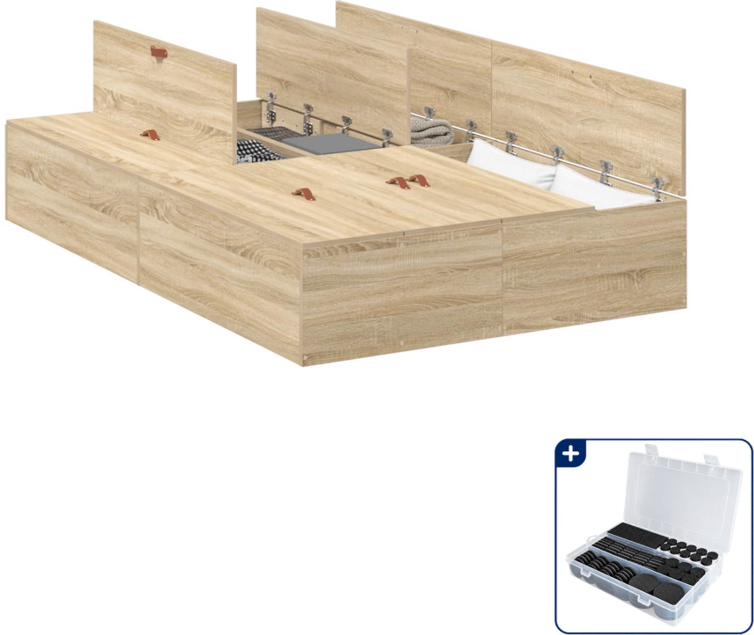 vidaXL opbergbedframe - 120 x 190 cm - sonoma eiken - Inclusief antikrasvilt 177-delig Bruin