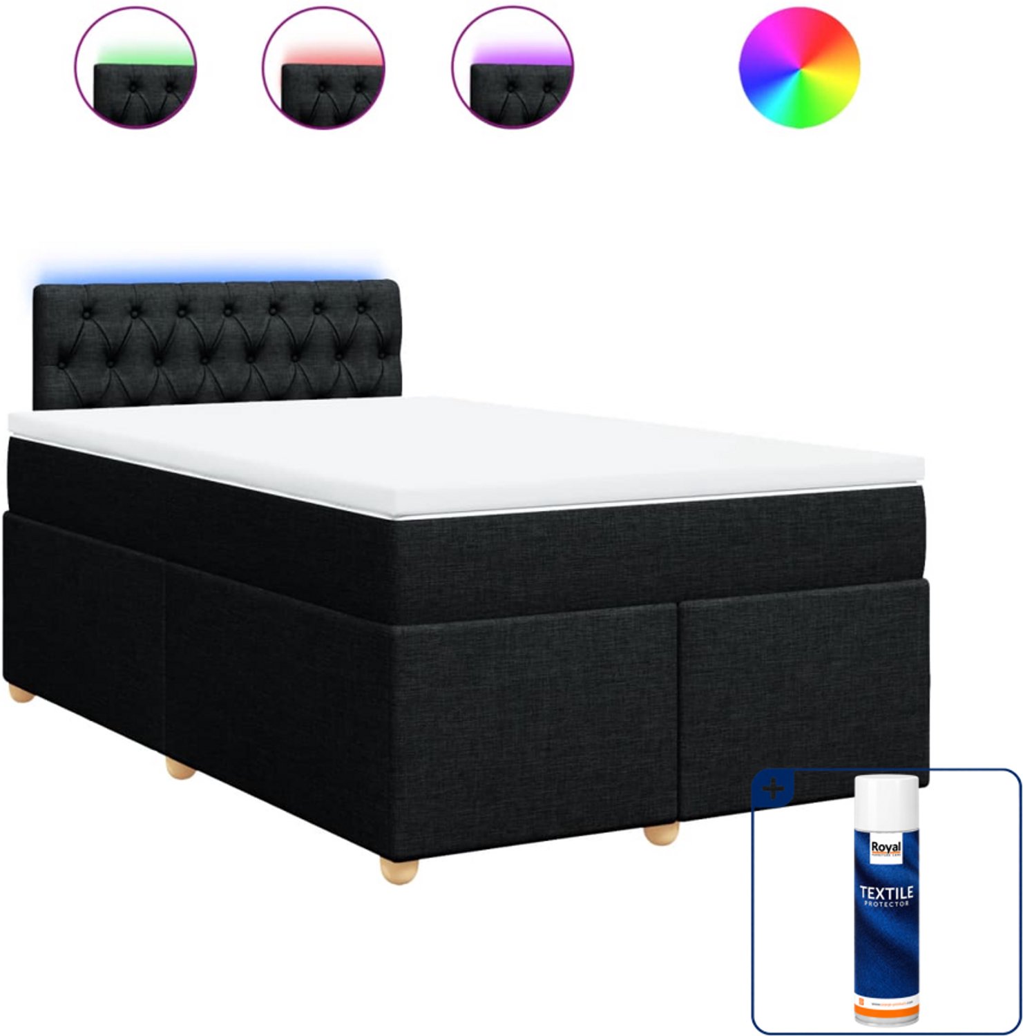vidaXL boxspring met matras - 120 x 190 cm - stof - zwart - Inclusief textielbeschermer 500 ml