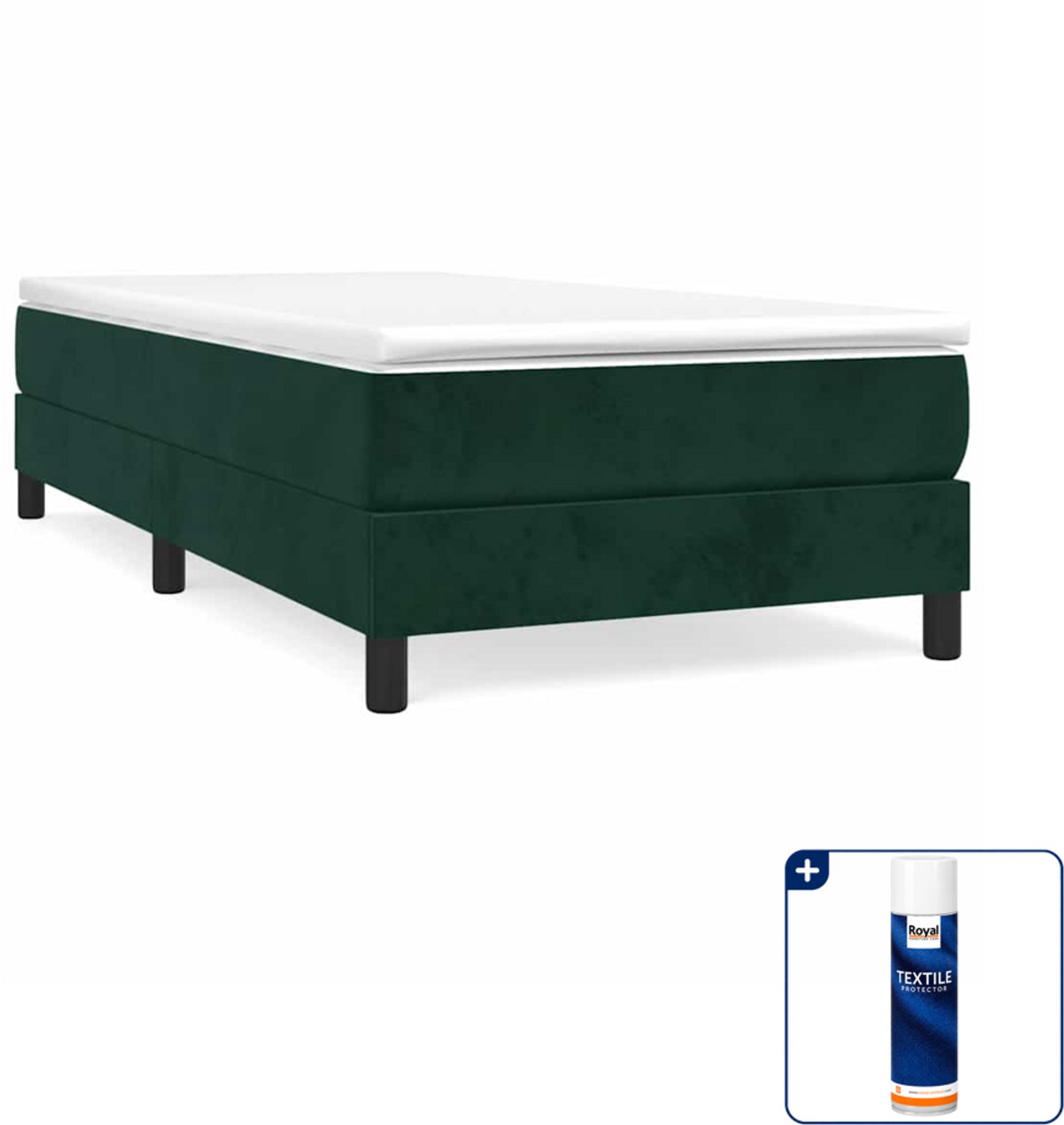 vidaXL boxspring met matras - 90 x 190 cm - fluweel - donkergroen - Inclusief textielbeschermer 500 ml