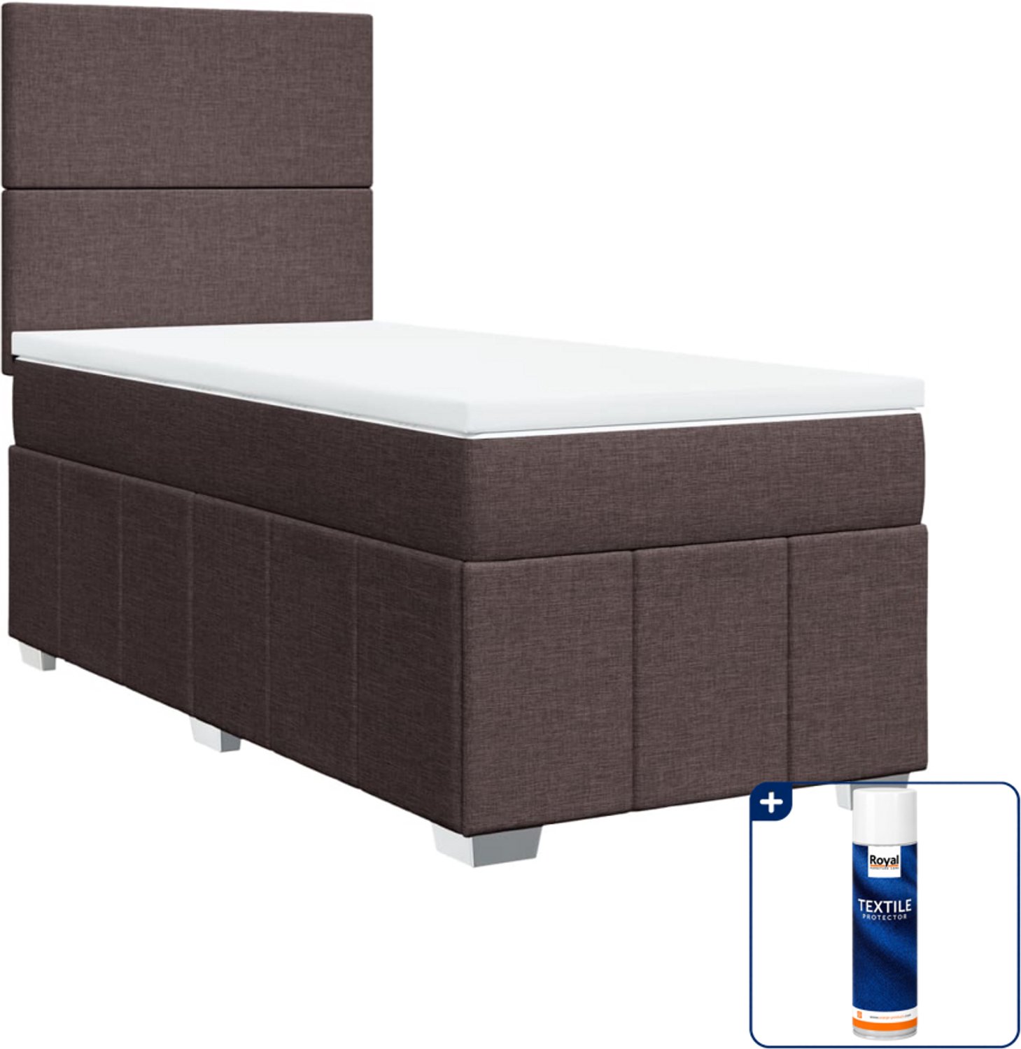 vidaXL boxspring met matras - 100 x 200 cm - donkerbruin - Inclusief textielbeschermer 500 ml