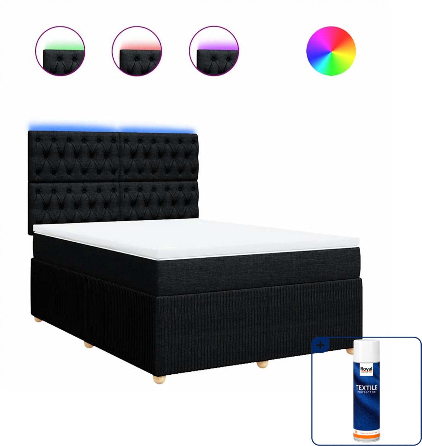 vidaXL Boxspring - Small double - 140 x 200 cm - zwart - Inclusief textielbeschermer 500 ml