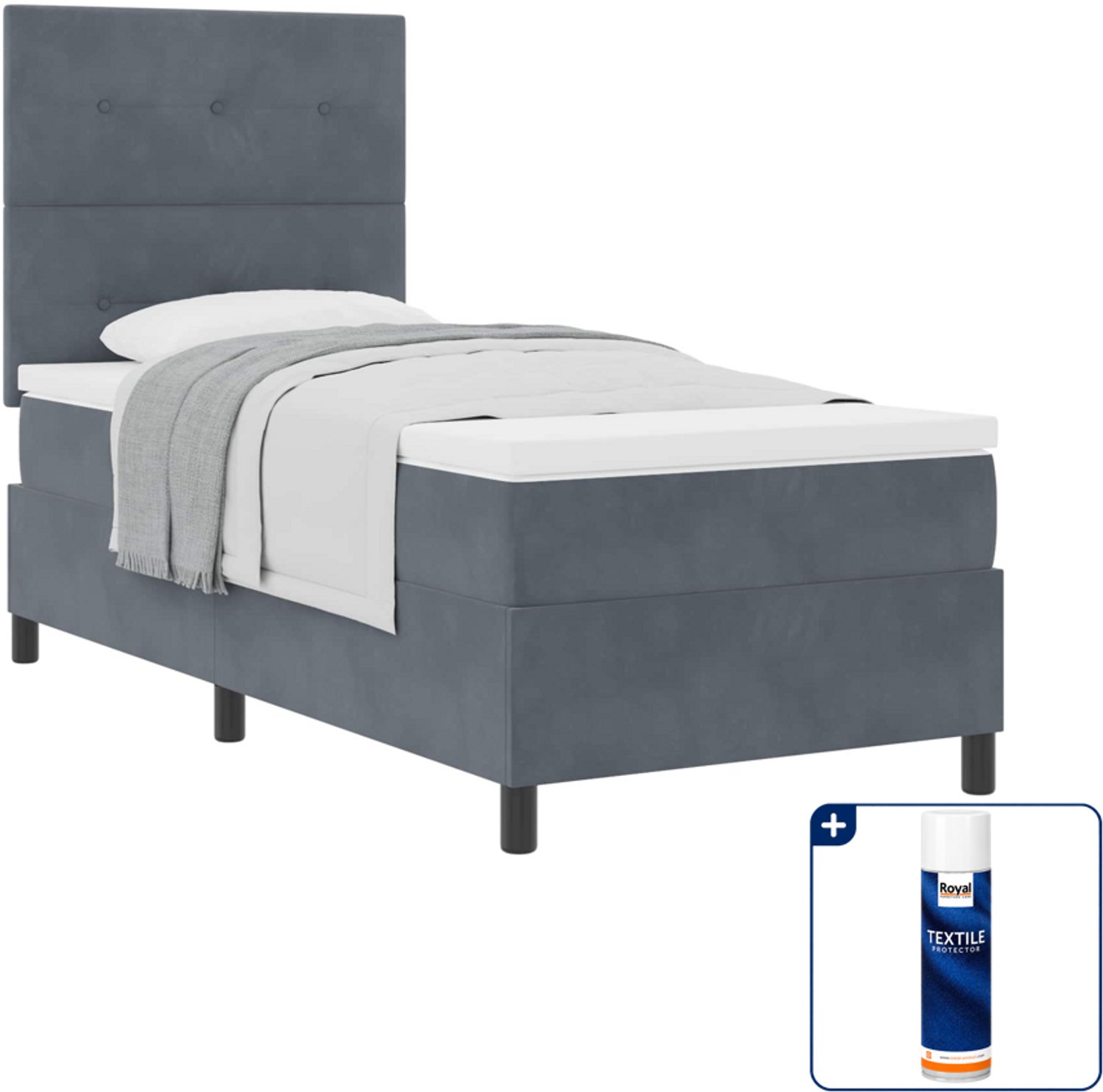 vidaXL boxspringbed - 100 x 200 cm - donkergrijs - Inclusief textielbeschermer 500 ml