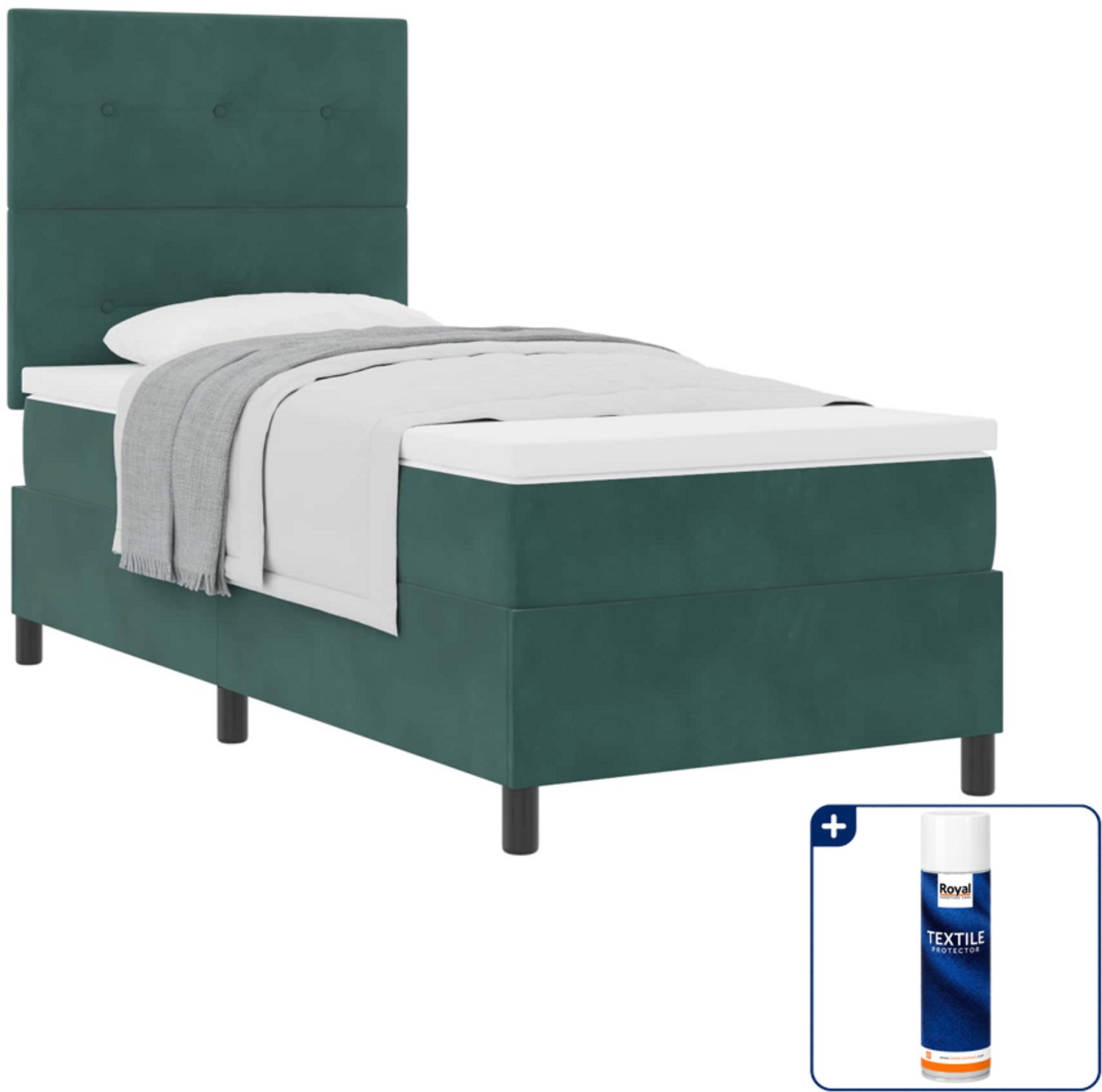 vidaXL boxspringbed - 90 x 200 cm - fluweel - donkergroen - Inclusief textielbeschermer 500 ml