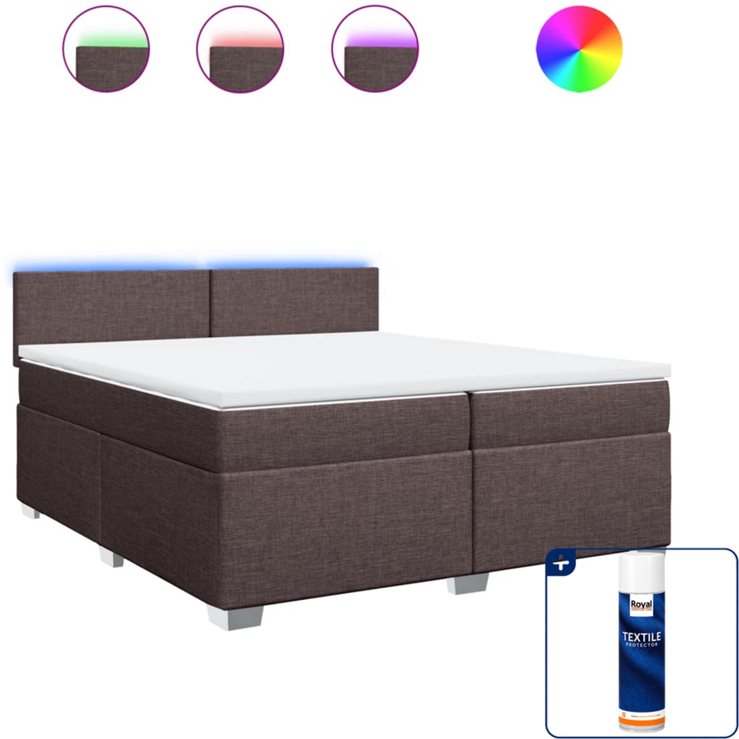 vidaXL boxspring - Super kingsize - 200 x 200 cm - donkerbruin - Inclusief textielbeschermer 500 ml
