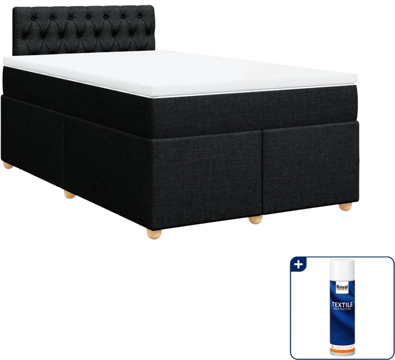 vidaXL boxspring met matras 120 x 190 cm - zwart - Inclusief textielbeschermer 500 ml