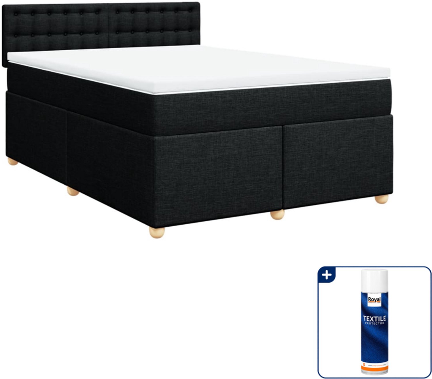vidaXL boxspring Small double - 140 x 200 cm - stof - zwart - Inclusief textielbeschermer 500 ml