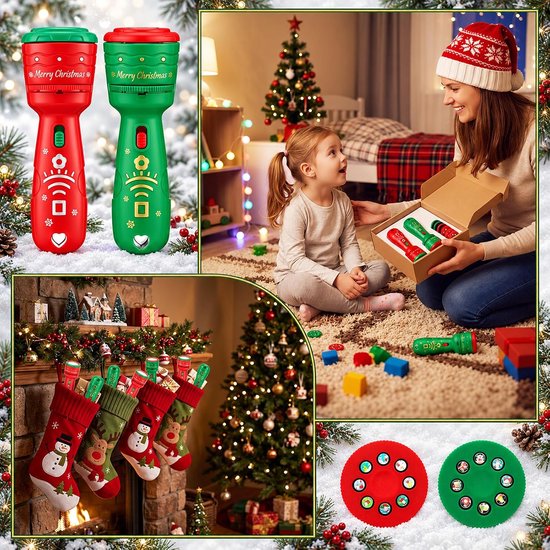 Kerst Projector Zaklamp - Met 3 Slides en 24 Afbeeldingen - Voor Kerstfeest, Goodiebag en Cadeau - Rood en Groen - 2 stuks van Huttutu — afbeelding 4