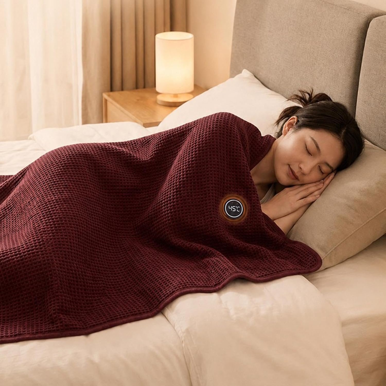 Heated Shawl - USB Elektrische Deken - 3 Standen - Wasbare - Warmtedeken 1 Persoons - Elektrische Cape met Rits - Voor Gebruik Binnen en Buiten - Draadloze - Draagbare verwarmde omslagdoek - Elektrische Cape met Rits - Elektrische deken - Rood – foto 3