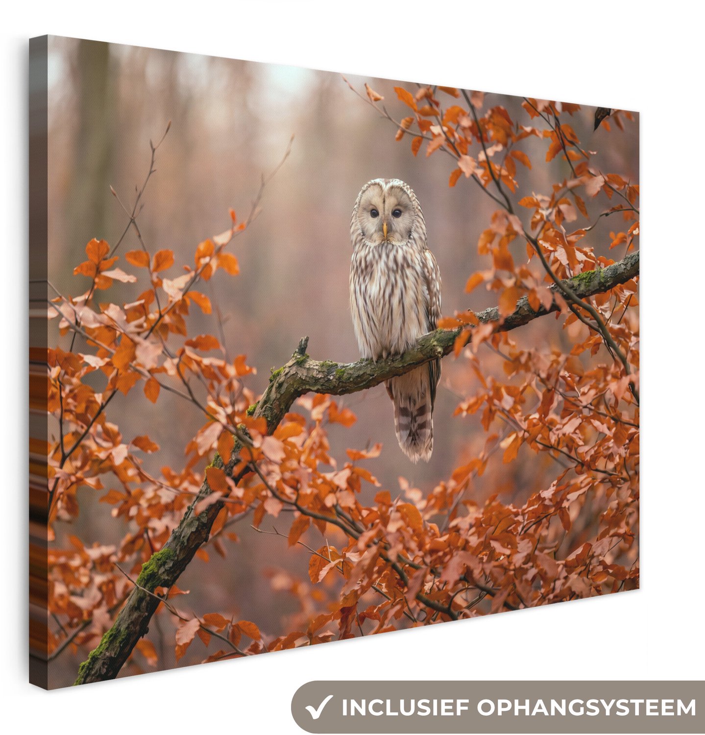 Canvas schilderij 100x70 cm - Exclusieve wanddecoratie Vogel - Boom - Herfst - Muurdecoratie woonkamer - Slaapkamer decoratie - Kamer accessoires - Schilderijen op canvas