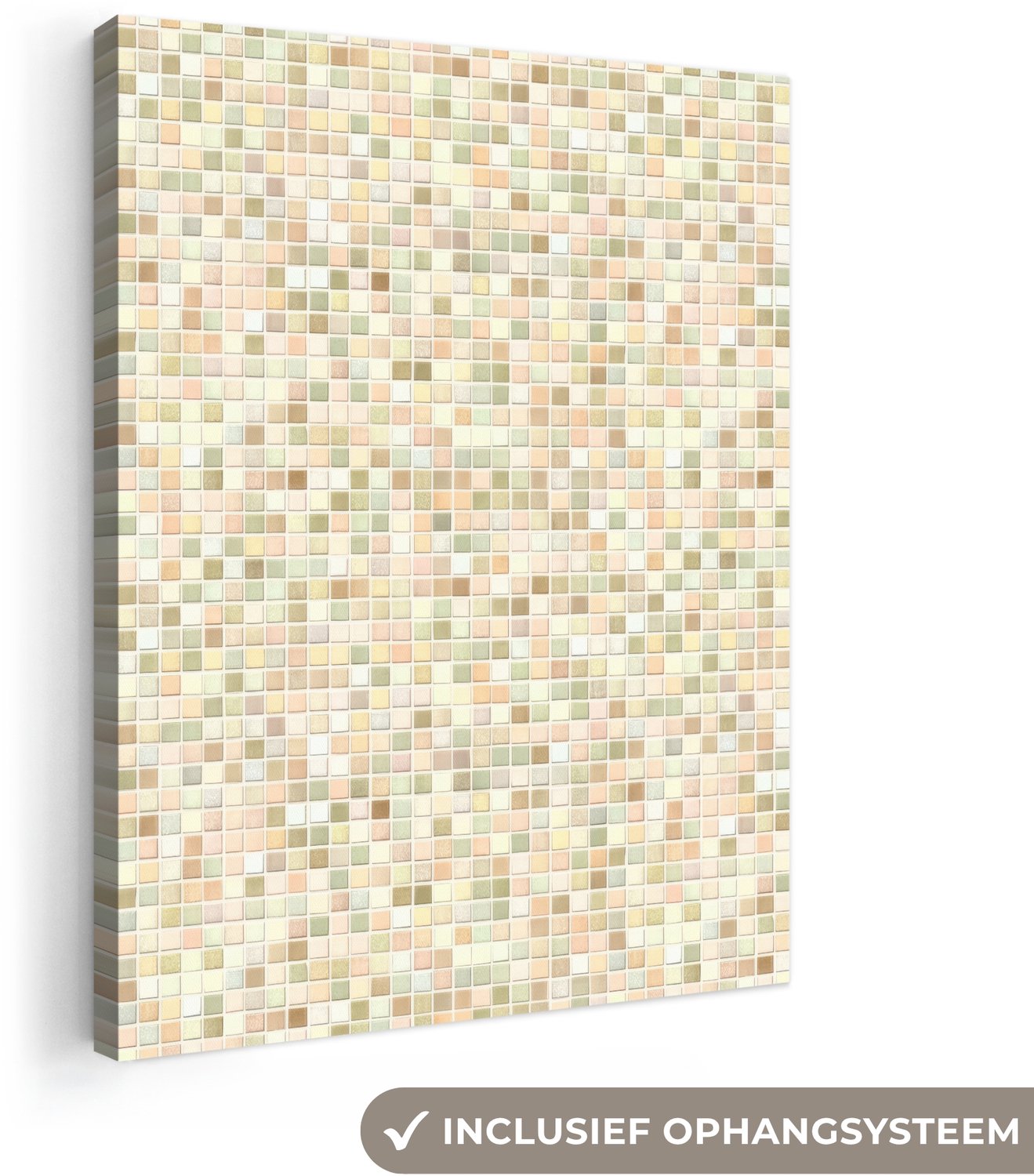 Canvas schilderij 30x40 cm - Exclusieve wanddecoratie Mozaïek - Patroon - Beige - Muurdecoratie woonkamer - Slaapkamer decoratie - Kamer accessoires - Schilderijen op canvas