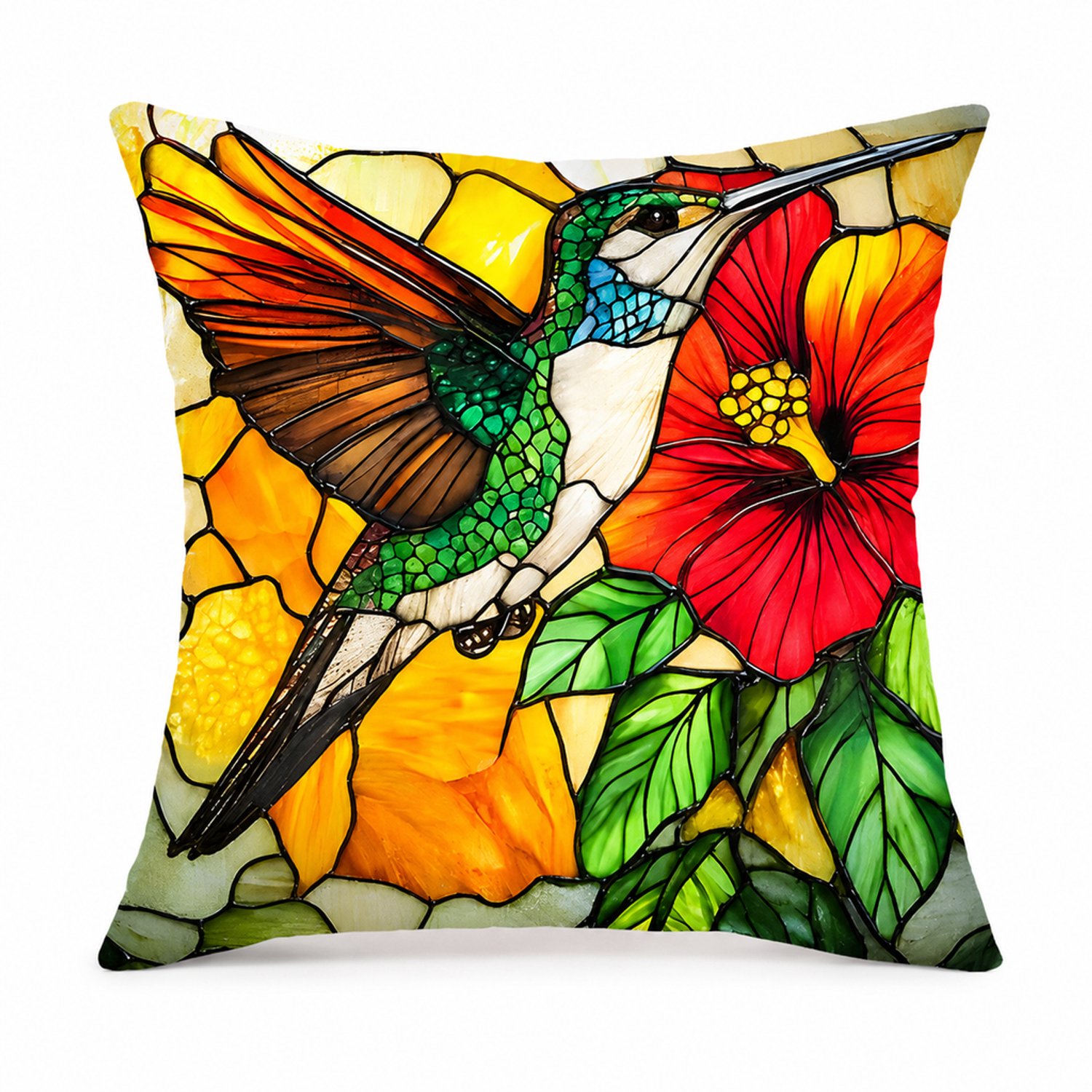 SWGOTA Linnen kussenhoes 45 × 45 cm - vierkant met kolibrie- en bloemenprint voor bank en slaapkamer Groen