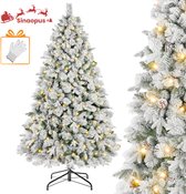 Sinaopus Kunstkerstboom met Verlichting en Sneeuw - 235 cm - 500 Lampjes - 86 Dennenappels - Grote Volle PE/PVC Kerstboom - Metalen Standaard - Winterschat