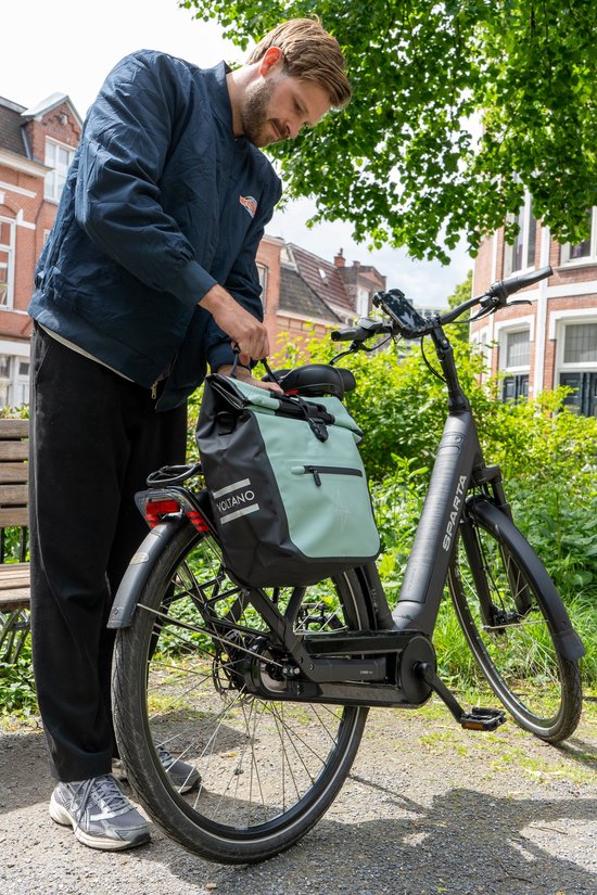 Voltano E-bike Shopper Enkele Fietstas - Mintgroen / Zwart - 27 Liter - 100% Waterdicht - Extra Schouderband van Voltano — afbeelding 3