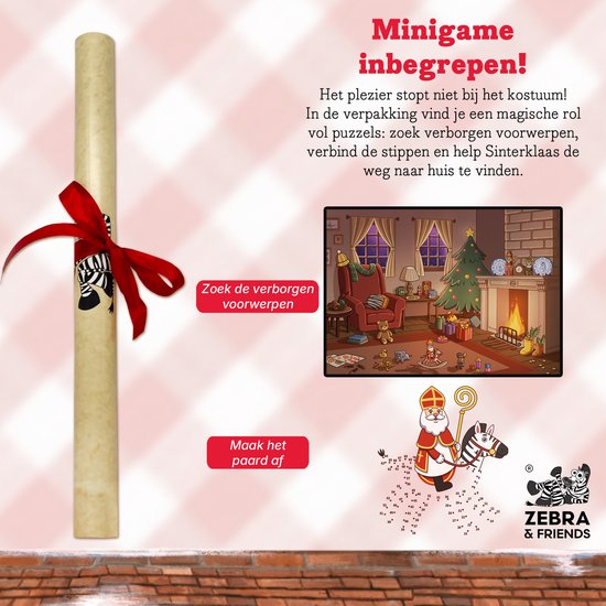 Oude perkamentrol met rode strik, inclusief puzzels en Sinterklaaszoekplaat.