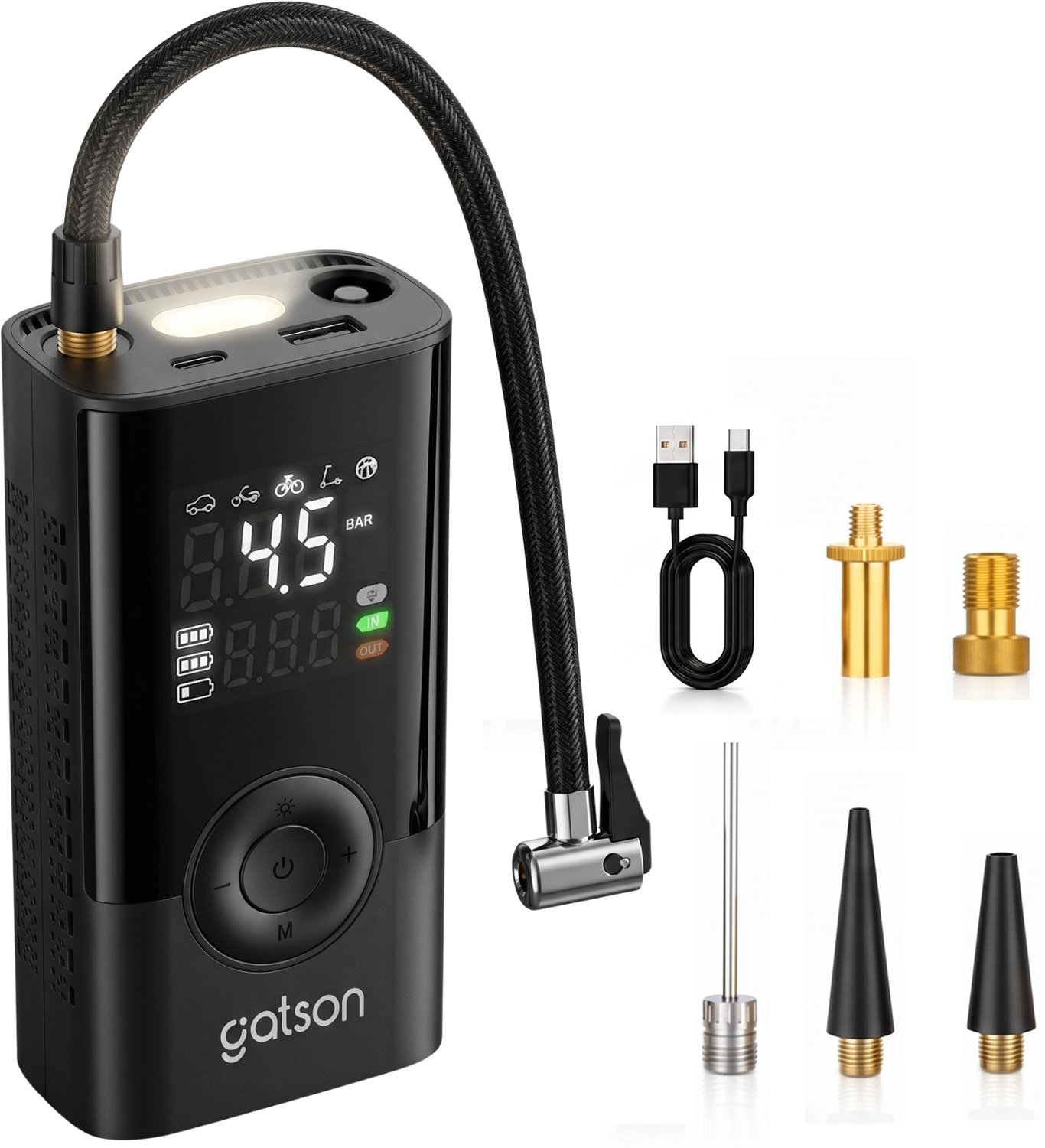 Gatson Elektrische Fietspomp - Luchtcompressor - Powerbank - Elektrische Bandenpomp - Bandenpomp Auto - Luchtpomp - Compressor