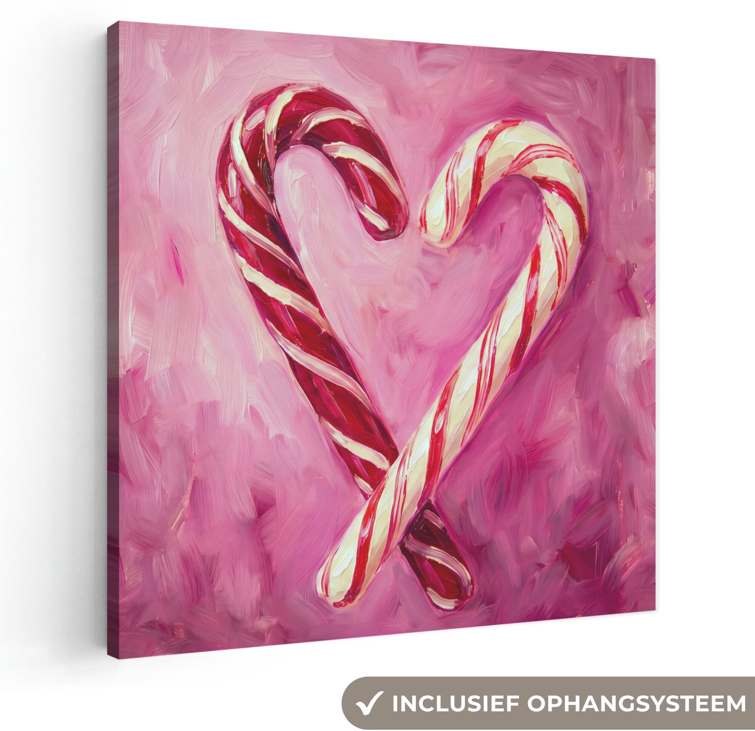 Canvas schilderij 50x50 cm - Exclusieve wanddecoratie Snoep - Hart - Roze - Muurdecoratie woonkamer - Slaapkamer decoratie - Kamer accessoires - Schilderijen op canvas