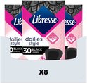 Displaydoos met 8 verpakkingen Libresse Dailies Style inlegkruisjes, roze met zwart kanten patroon, 30 stuks per pak.