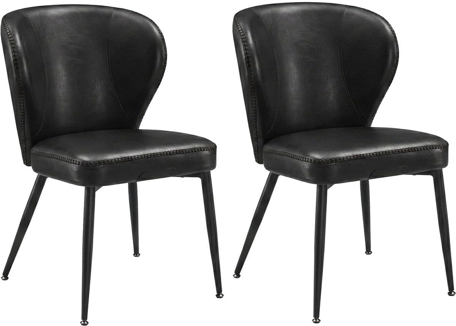 Klarven Eetkamerstoel Kunstleer Zwart - Eetkamerstoelen Set van 2 - Eetkamerstoelen - Dining Chair - Draagvermogen 120 kg - Geschikt voor Lounge en Restaurant - 52x55x79 cm