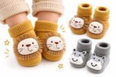 2 Paar Antislip Kindersokken – Jongens Slofjes – Leeuw & Nijlpaard – Peutersokken 1-3 Jaar – Zacht & Comfortabel – Eerste Stapjes