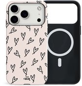 xoxo Wildhearts All Yours - Double Layer - Hoesje geschikt voor iPhone 17 Pro MagSafe case - Siliconen hoesje met hartjesprint - Hartjes - Magnetisch telefoonhoesje - Magneet case - Optimale bescherming - Dubbele beschermlaag - Beige - Zwart
