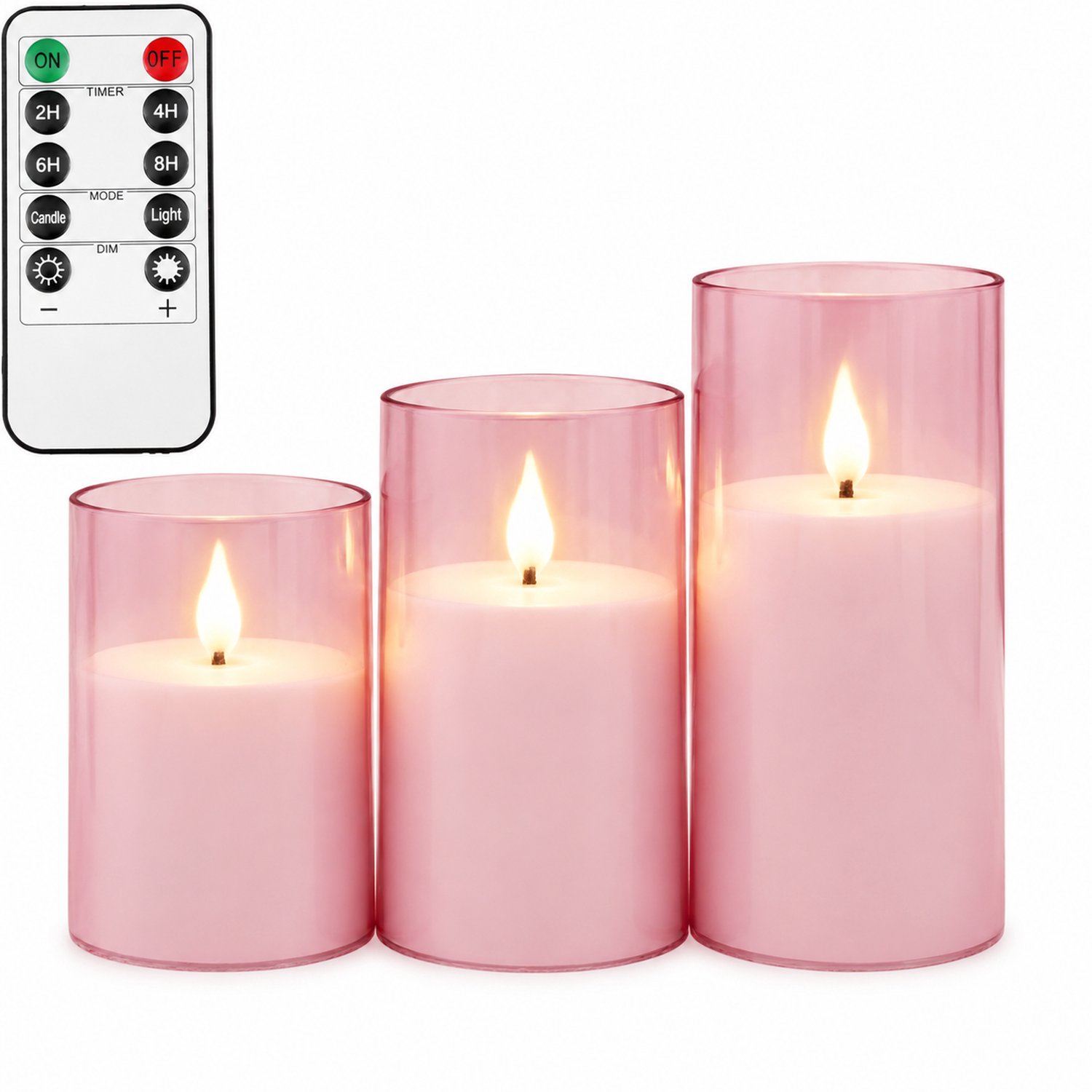 SWGOTA led kaarsen - 3 roze kaarsen met druppelvormige vlam en doorschijnende buitenzijde - Voor feestdecoratie - Inclusief afstandsbediening en 1 knoopcel voor de afstandsbediening