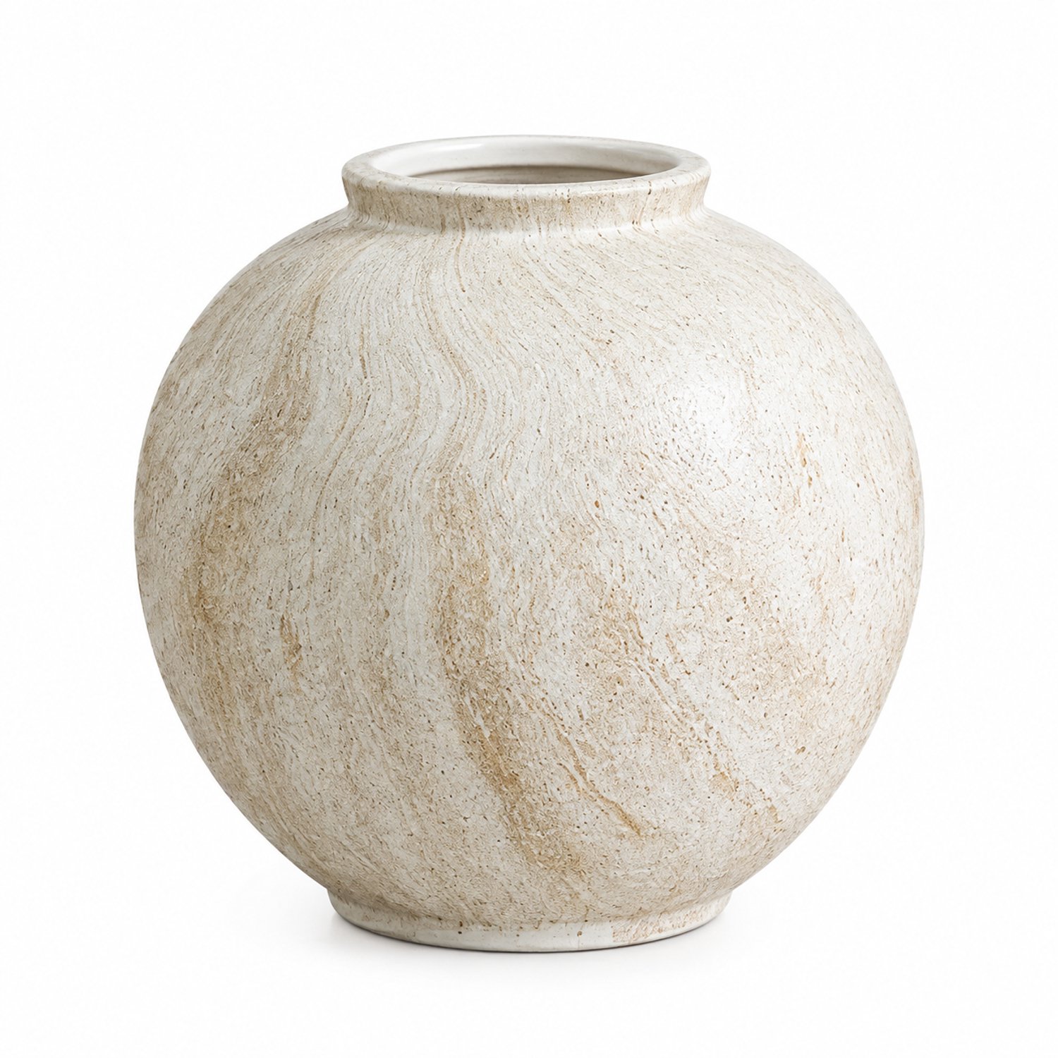 SWGOTA Keramische vaas in wabi-sabistijl - 20 x 20 x 23 cm - Rond met korte hals - Gebroken wit met beige tekening - Voor droogbloemen