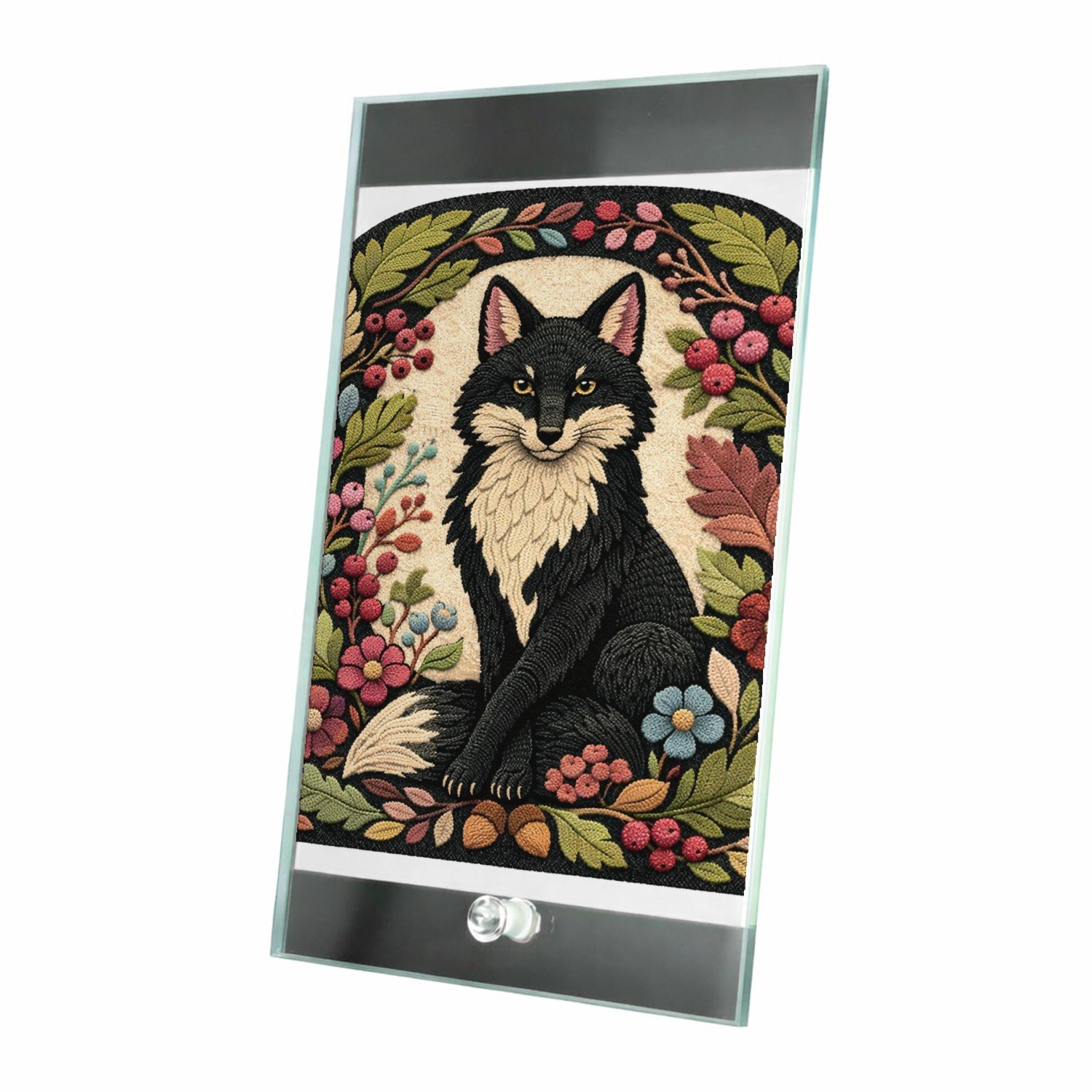 Mr Cadeautjes Glasframe 15 x 23 - design Een vos in een sierlijke seizoensrand met herfstbladeren, be | cadeau Wit