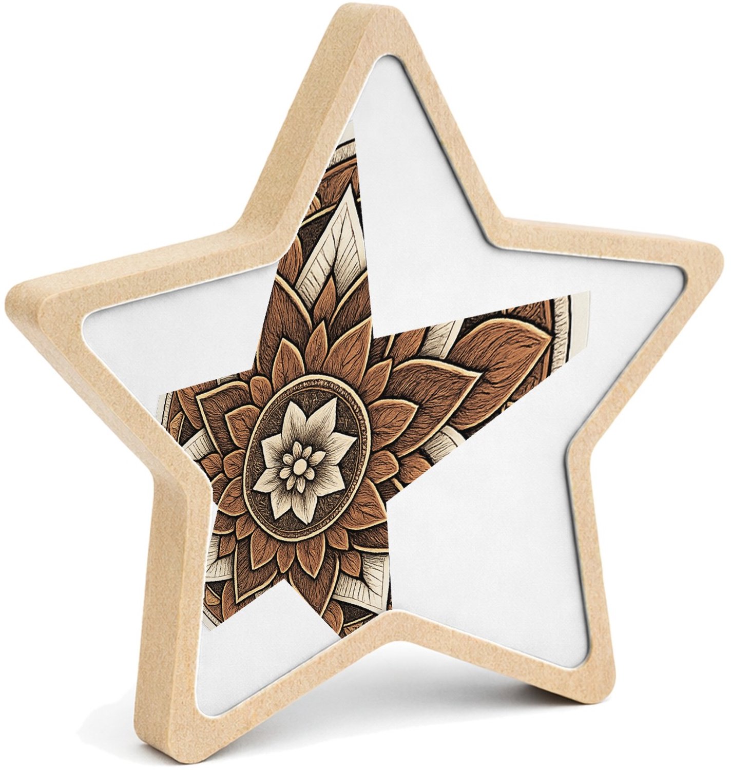 Mr Cadeautjes MDF fotolijst ster 14 x 13,5 - design Ronde set met een stilistisch botanisch kompasmotief | cadeau Wit