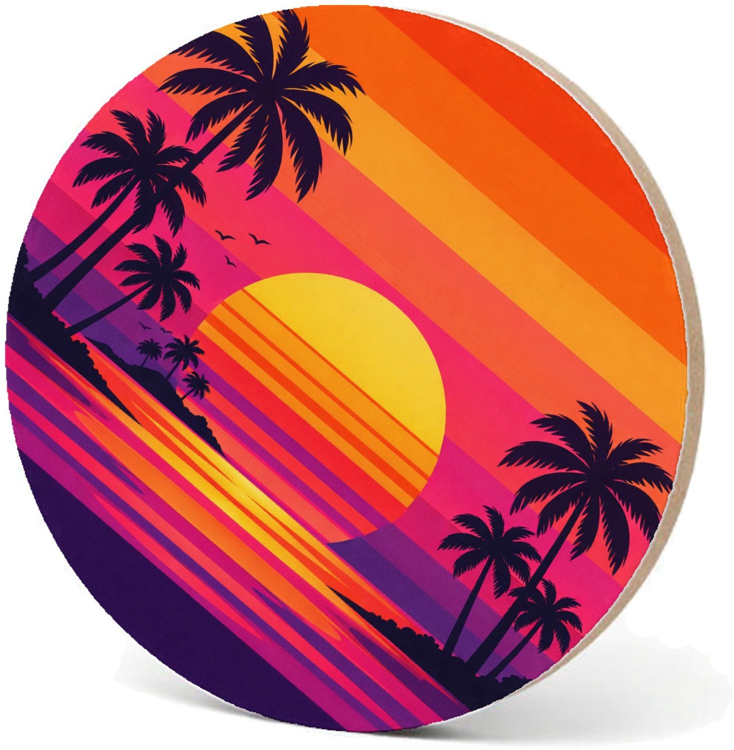 Mr Cadeautjes MDF fotolijst - design Retro zonsondergang met palmen | cadeau Wit