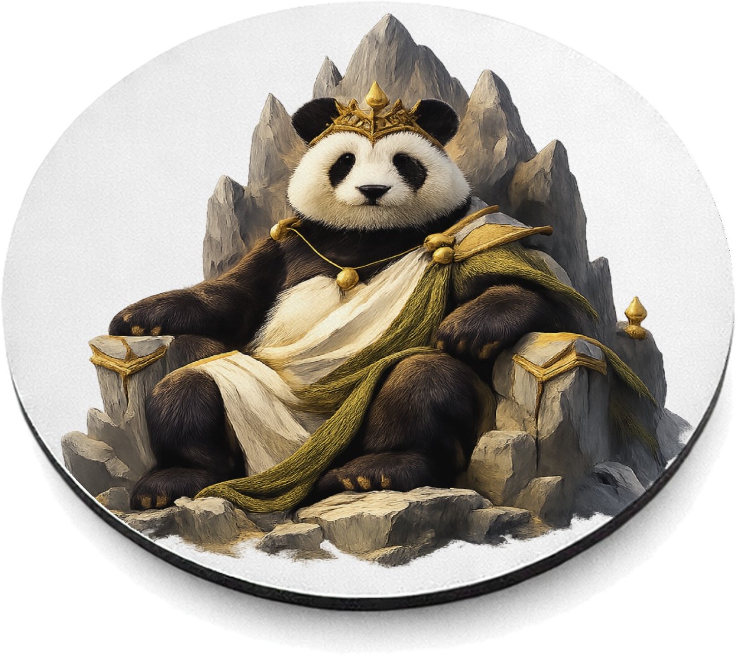 Mr Cadeautjes MDF magnetische fotolijst rond Ø 9,5 - design Een trotse panda op een minimalistische bergtroon met wind e | cadeau Wit