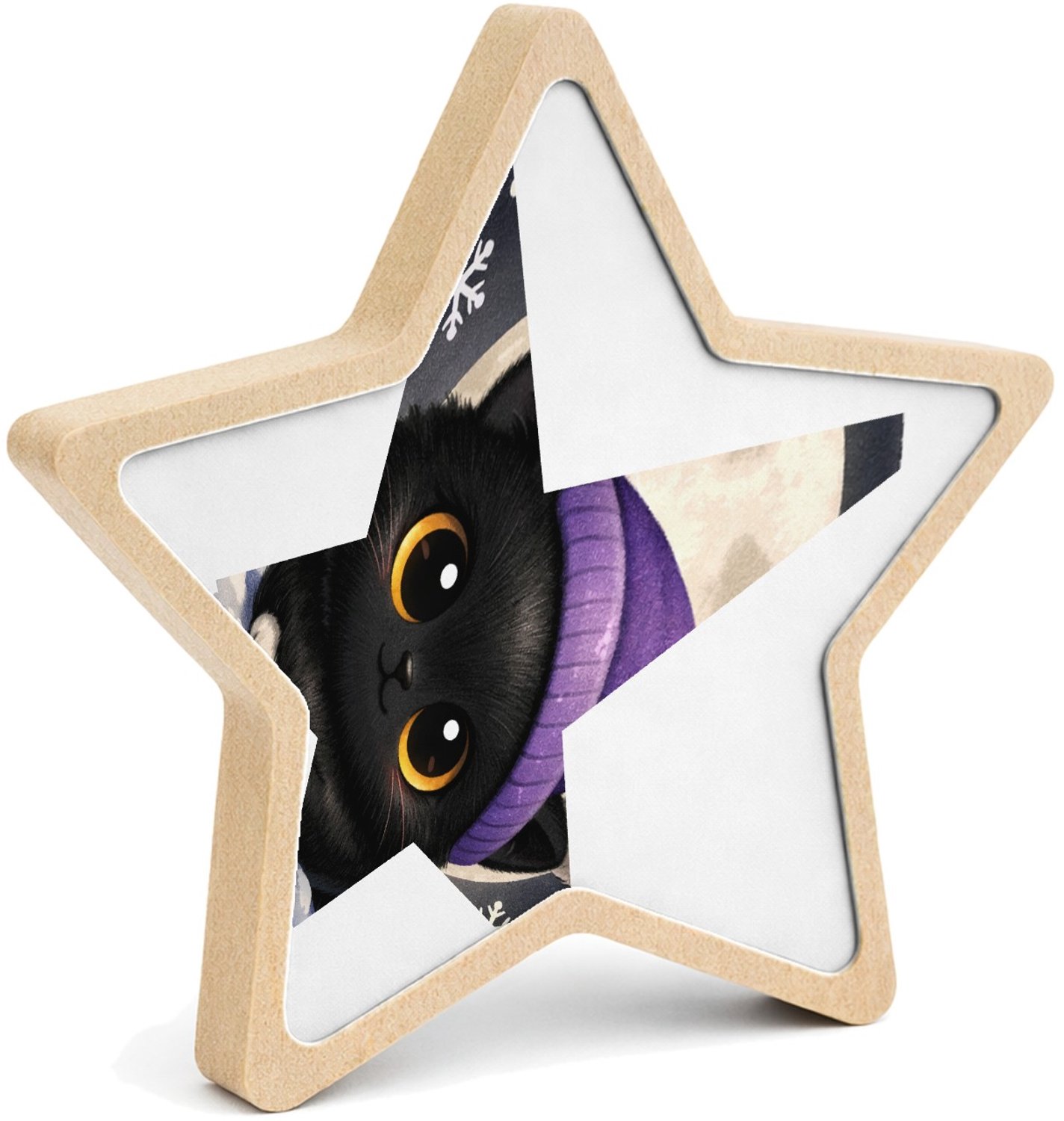 Mr Cadeautjes MDF fotolijst ster 14 x 13,5 - design Lieve pinguïn in winterse nacht | cadeau Wit