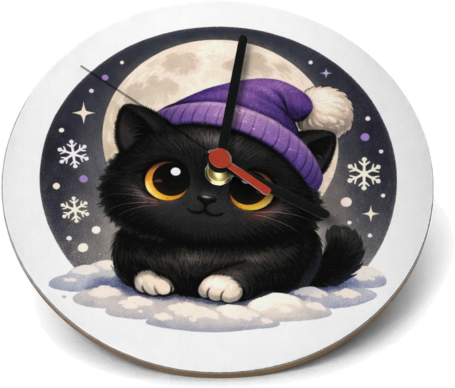 Mr Cadeautjes Klok rond Ø 19 - design Lieve pinguïn in winterse nacht | cadeau Wit