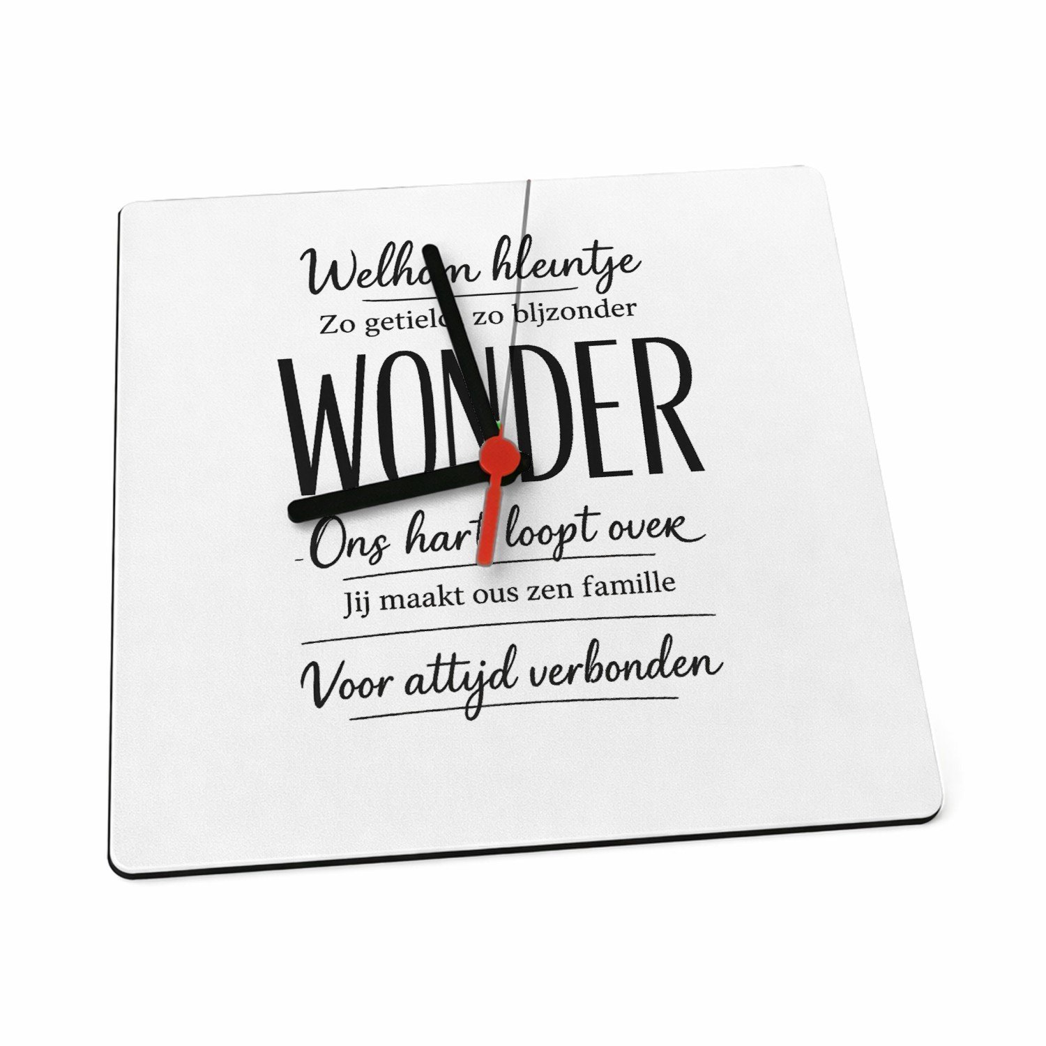 Mr Cadeautjes Klok 19 x 19 - design Een warme familieboodschap met één krachtwoord als visuele b | cadeau Wit
