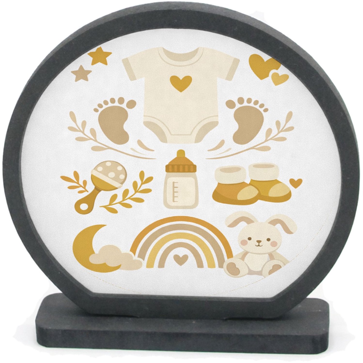 Mr Cadeautjes Houten fotolijst rond met MDF inleg - design Een zachte aankondigingsprint voor een nieuwe familiefase me | cadeau Wit