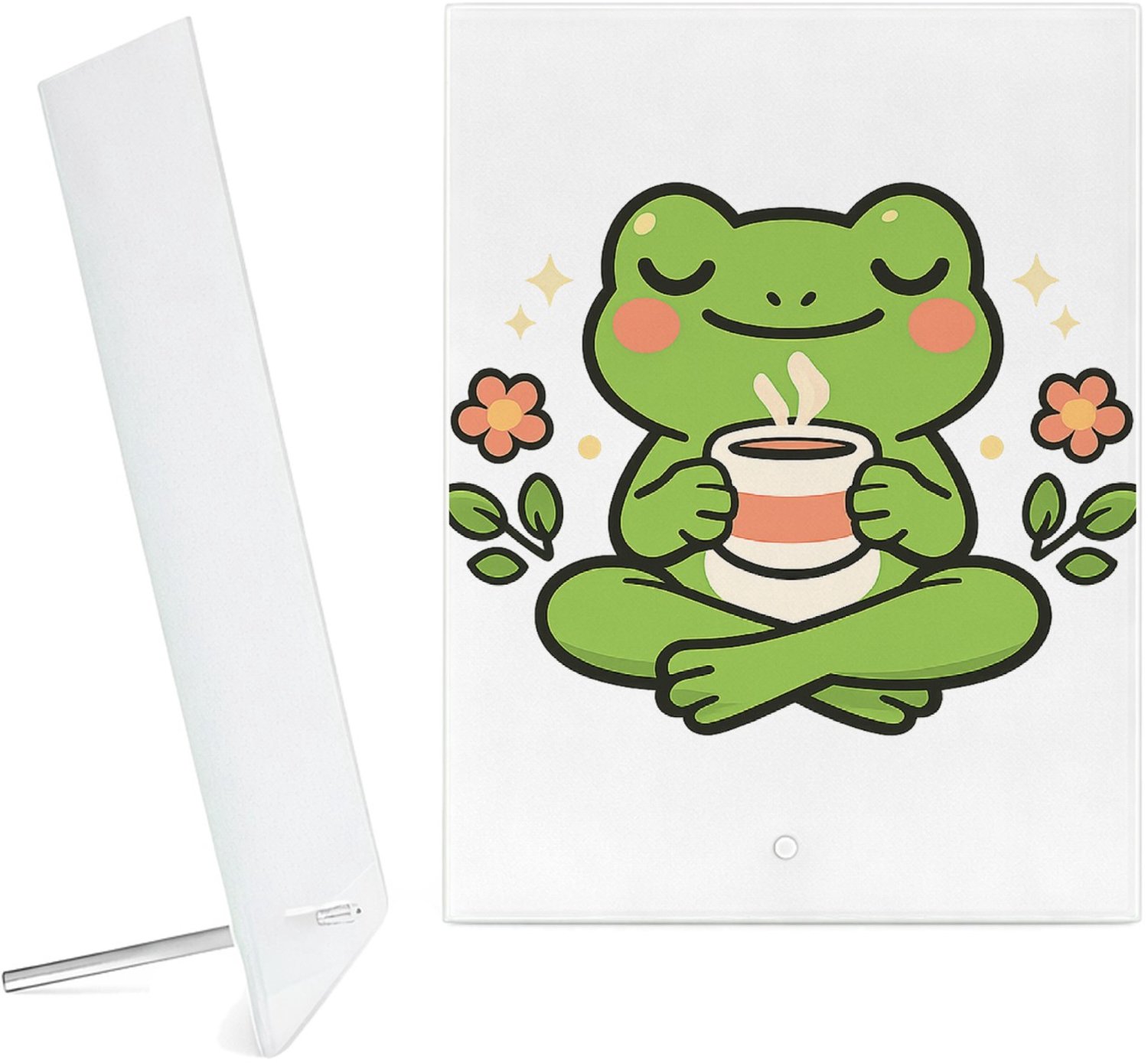 Mr Cadeautjes Glazen fotopaneel Rustige diermeditatie met een onverwacht grappig zelfzorgmom - 15 x 20 cm, staand - glas, decoratie, wanddecoratie | cadeau Wit