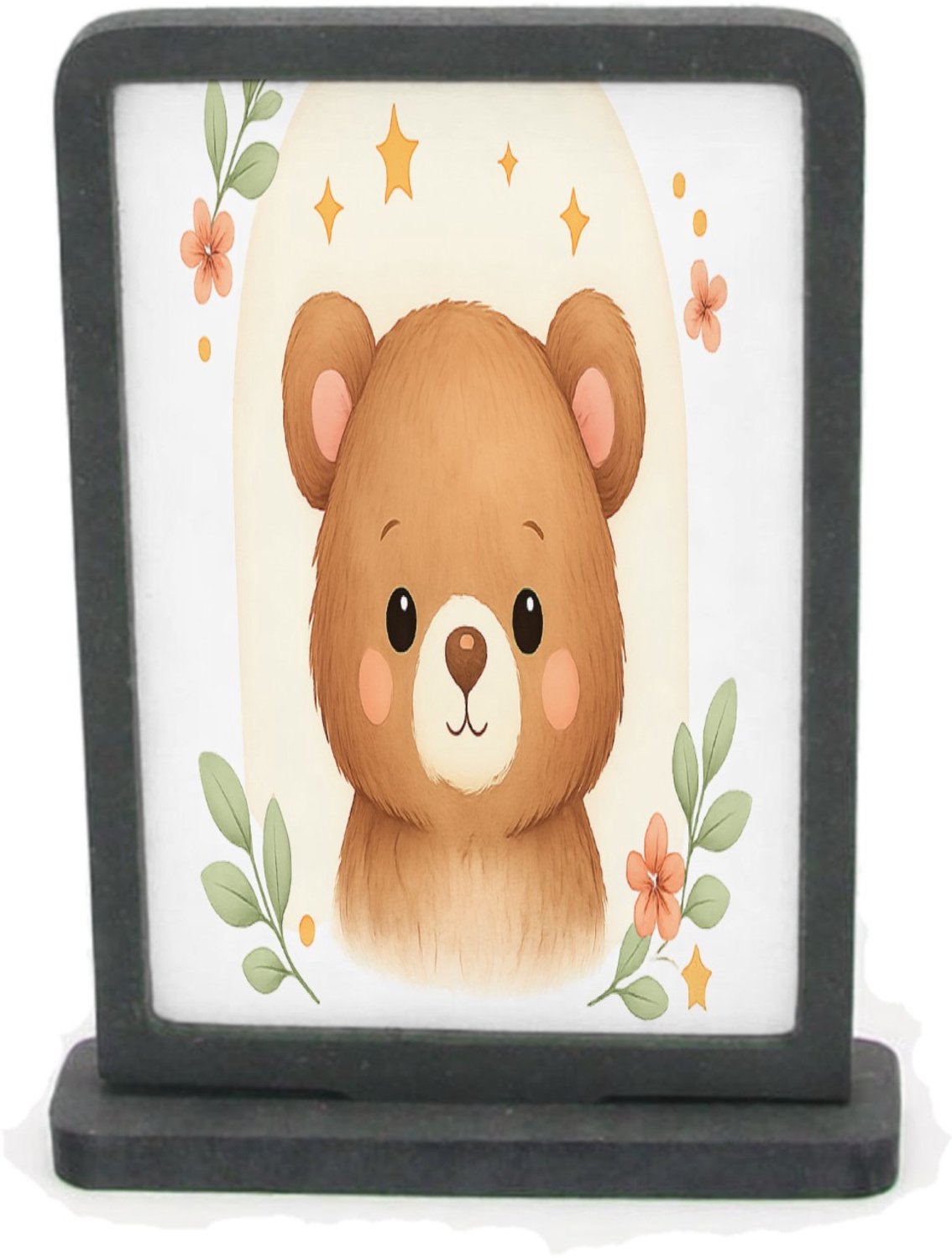 Mr Cadeautjes Houten fotolijst rechthoek met MDF inleg - design Rustige bosvrienden in zachte boogvormen | cadeau Wit