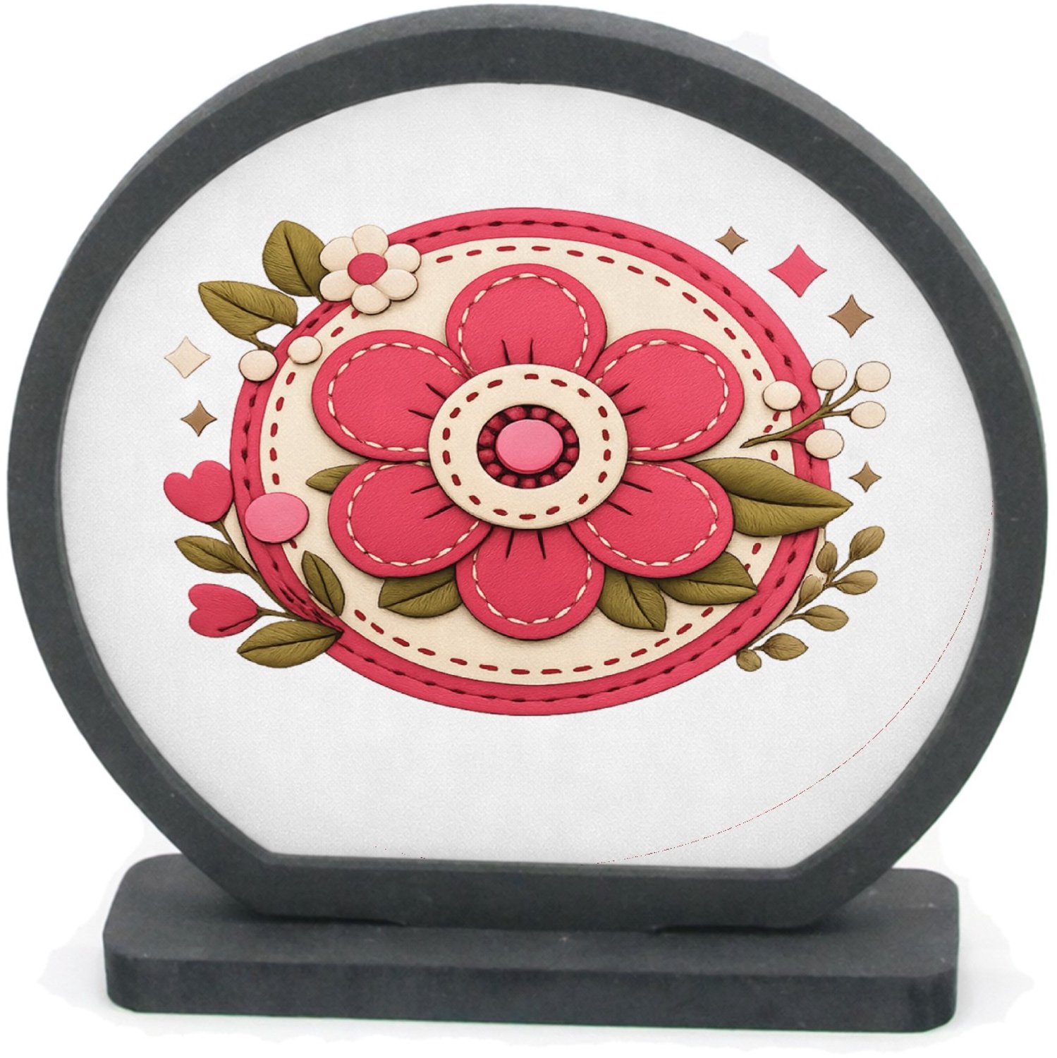 Mr Cadeautjes Houten fotolijst rond met MDF inleg - design Een vrolijke complimentenbadge met retro bloemenkader en cen | cadeau Wit