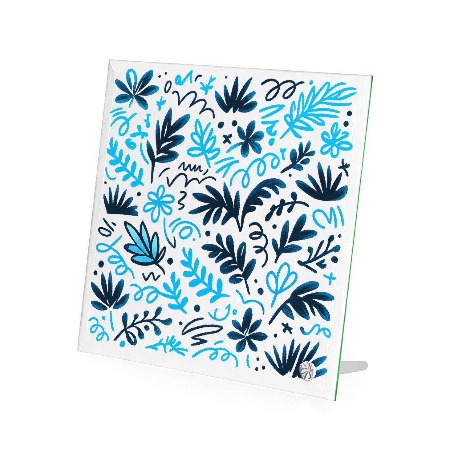 Mr Cadeautjes Glasframe 20 x 20 - design Neonlijn-patroon met botanische vormen op zwart | cadeau Wit