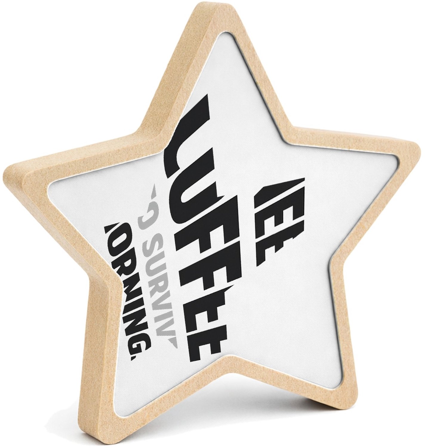 Mr Cadeautjes MDF fotolijst ster 14 x 13,5 - design Minimalistische statementprint met een nuchtere, droge grap | cadeau Wit