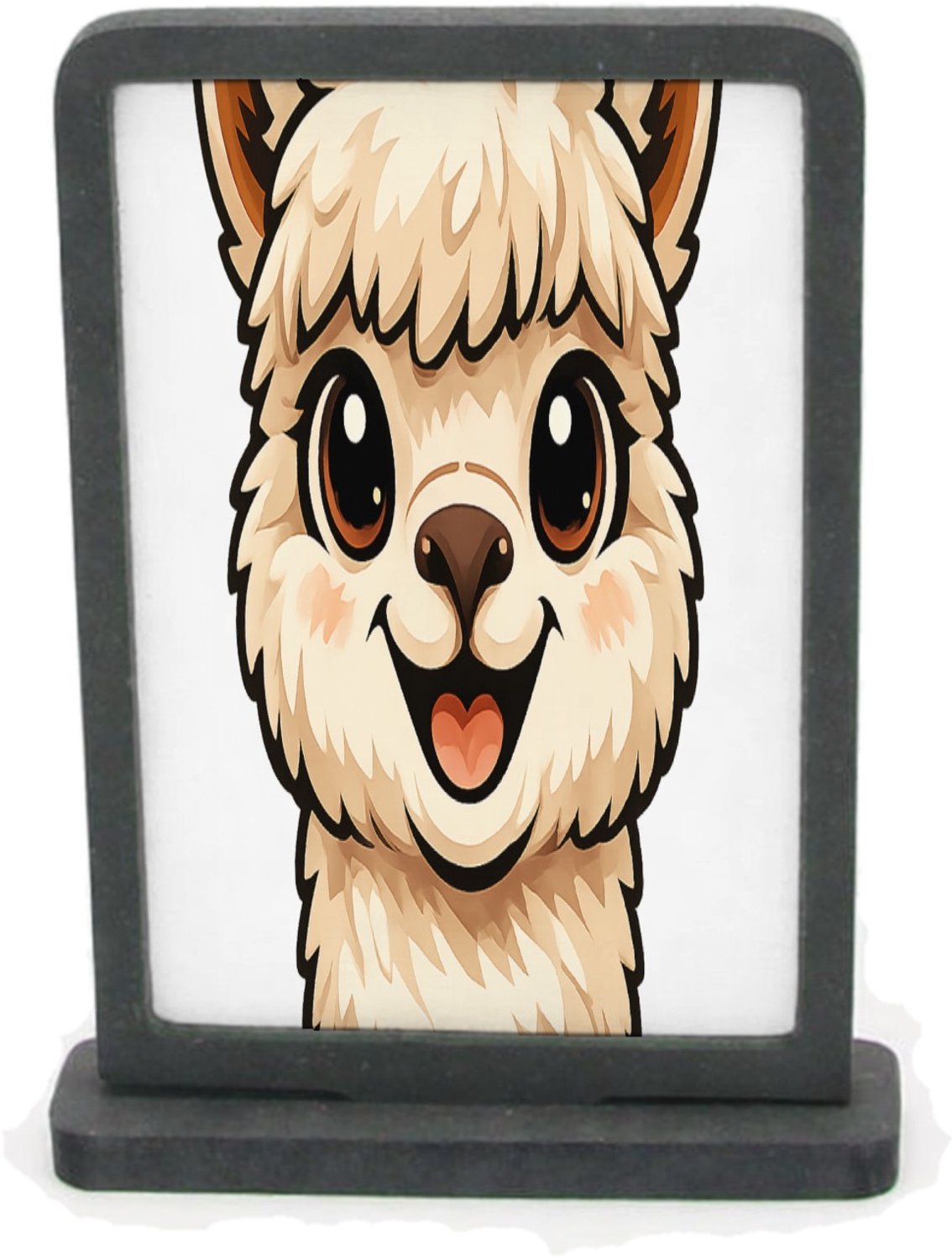 Mr Cadeautjes Houten fotolijst rechthoek met MDF inleg - design Een vrolijke alpaca met grote, nieuwsgierige ogen en een bre | cadeau Wit