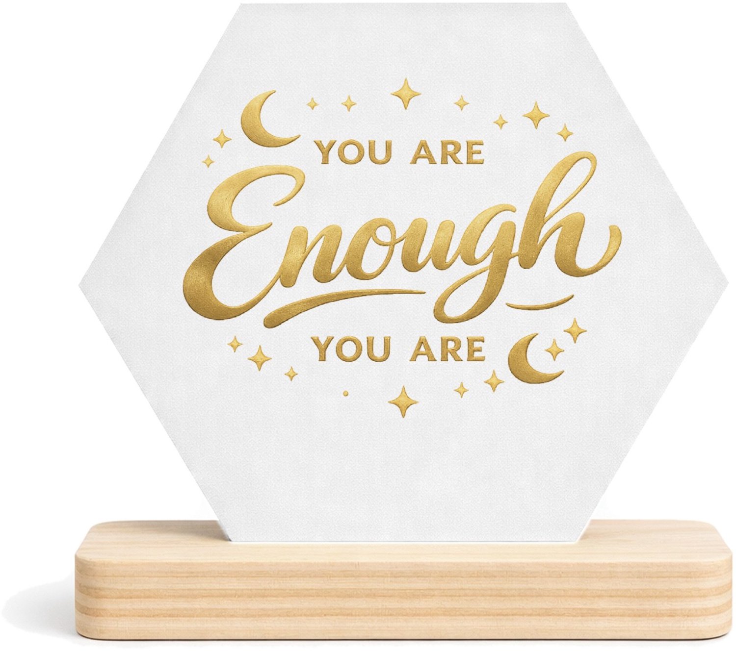 Mr Cadeautjes MDF fotolijst/inleg hexagon 14 x 13 - design Minimalistische affirmatie met sterren en zachte glansaccent | cadeau Wit