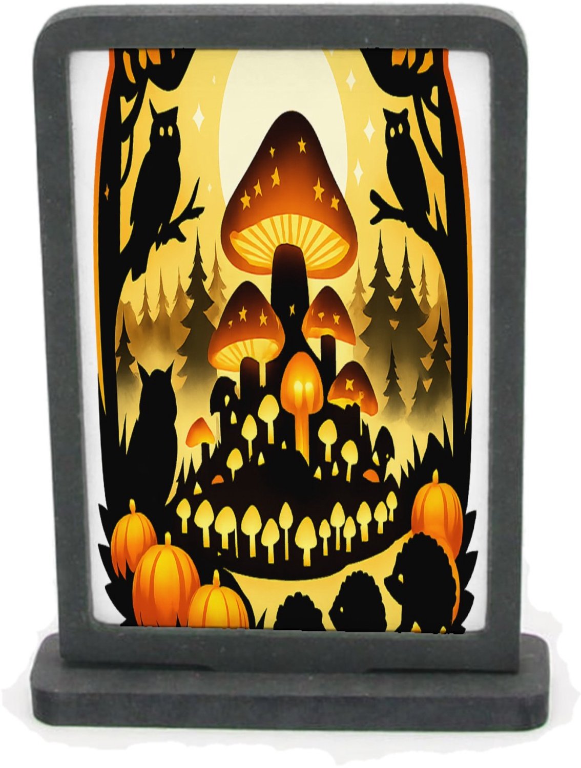 Mr Cadeautjes Houten fotolijst rechthoek met MDF inleg - design Herfstbos met een grote gloeiende paddenstoelheuvel en klein | cadeau Wit