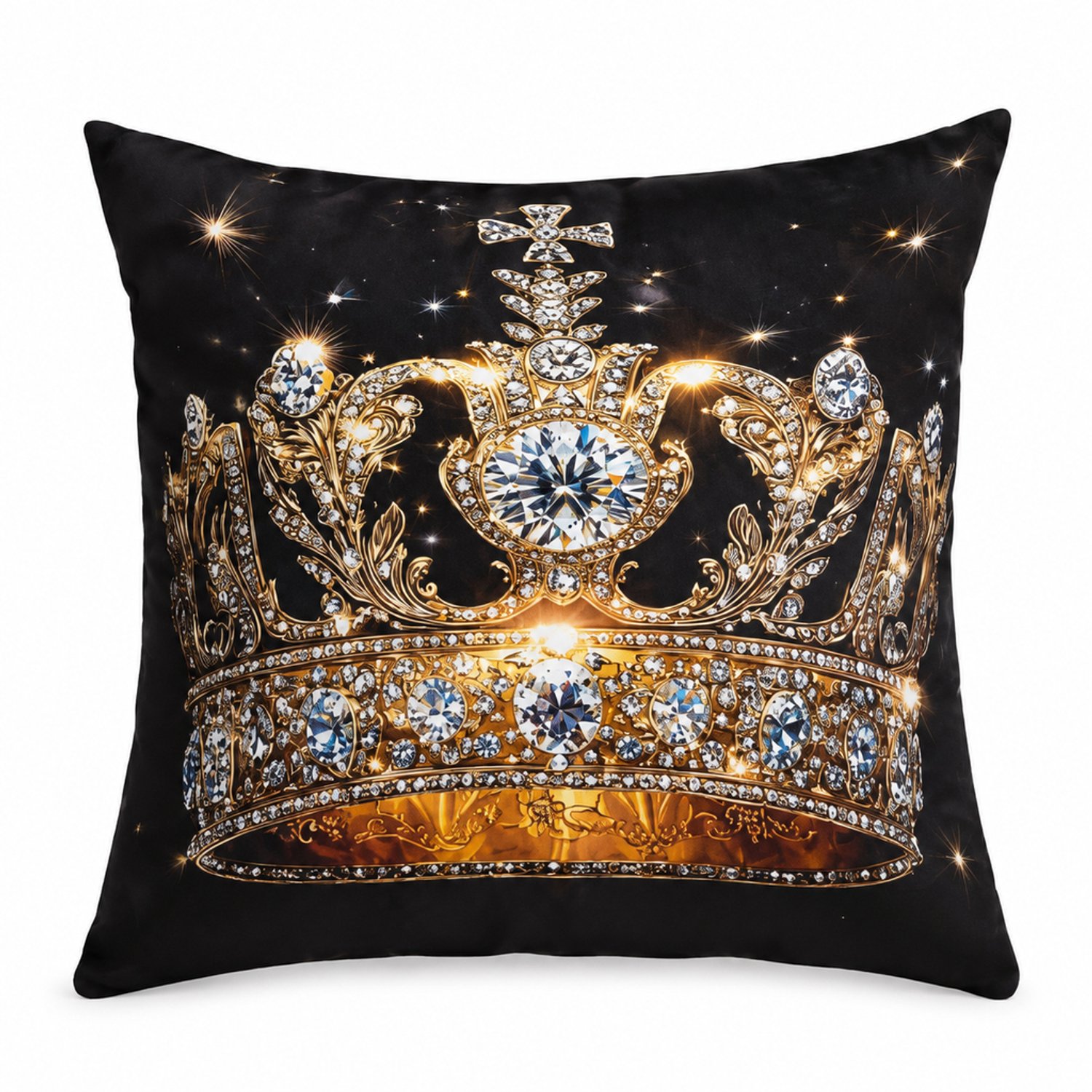 SWGOTA Decoratieve kussenhoes met kroonmotief 45 x 45 cm - Polyester - Voor bank en bed - Zonder binnenkussen Zwart