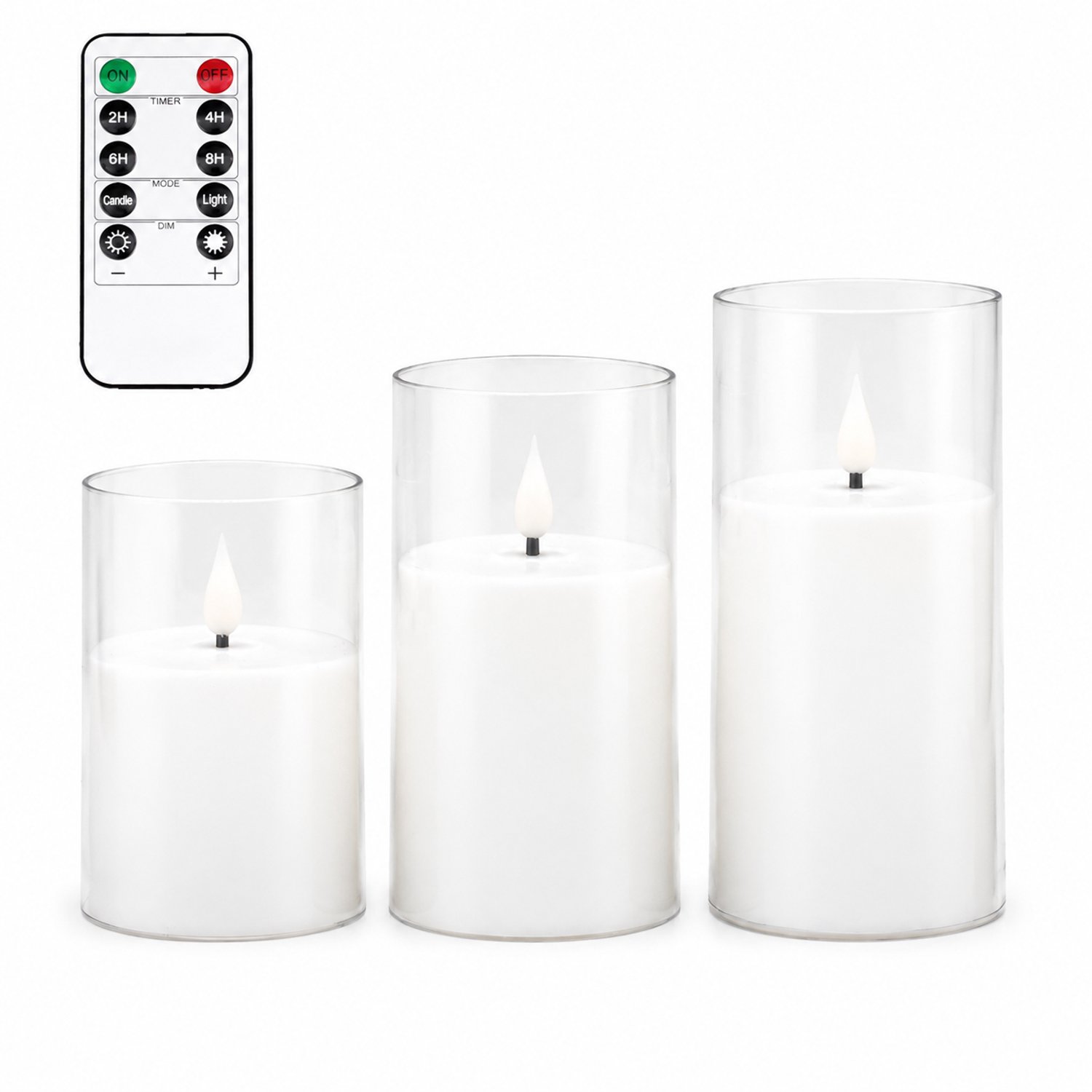 SWGOTA led kaarsen set van 3 transparante kaarsen met druppelvormige lichtkop en afstandsbediening inclusief 1 knoopcel