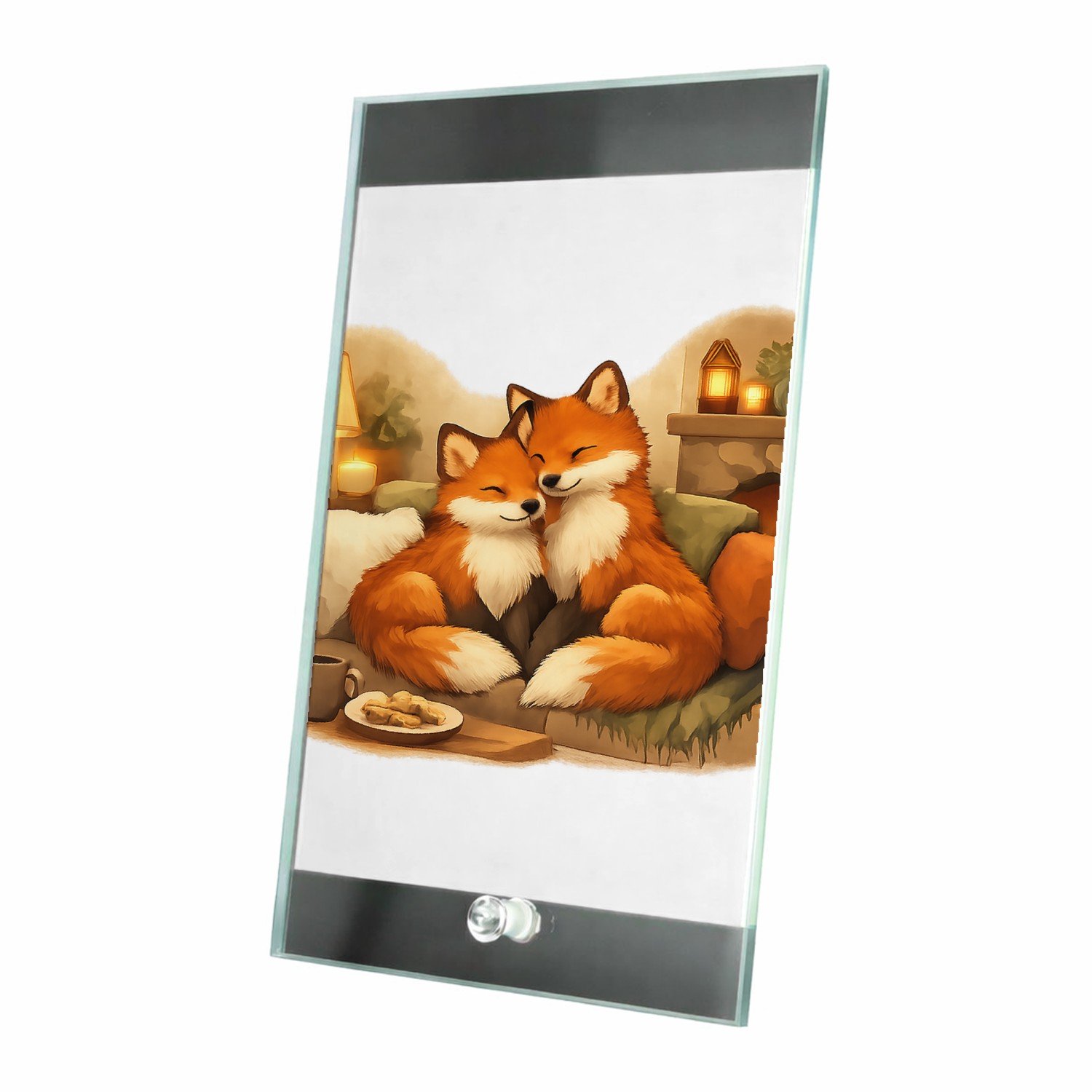 Mr Cadeautjes Glasframe 15 x 23 - design Een gezellige ochtendscène met twee dikke honden op een keuk | cadeau Wit