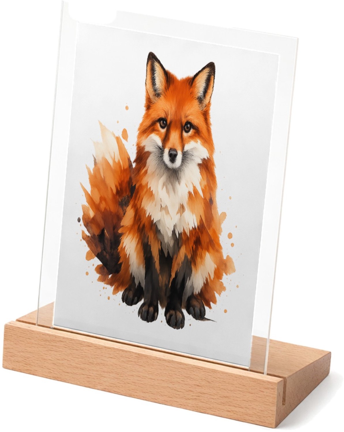 Mr Cadeautjes Glasframe met vaste tekst - design Een groot, sfeervol bosdier met verfspatten en veel witruimt | cadeau