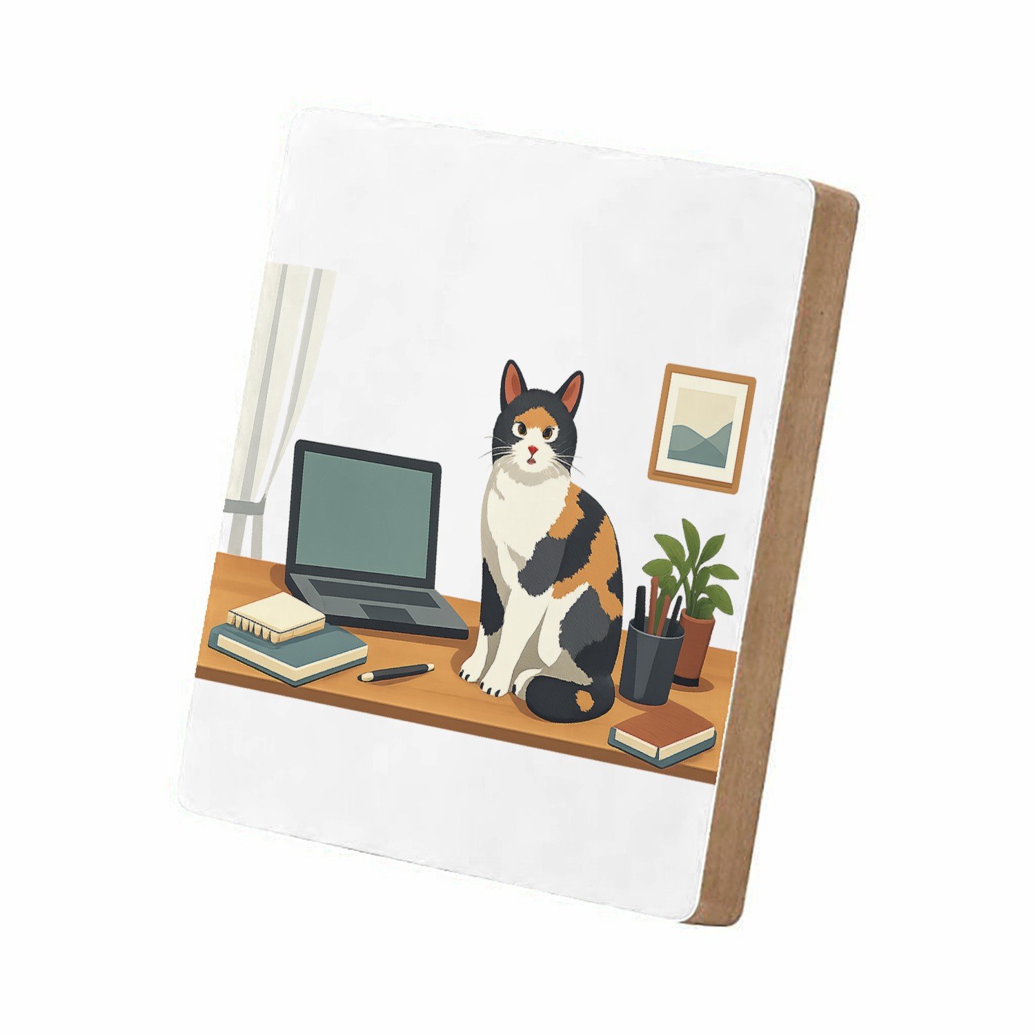 Mr Cadeautjes MDF staande fotolijst 15,2 x 15,2 - design Een eigenzinnige ‘ongewenste coworker’ scène in een rustige | cadeau Wit