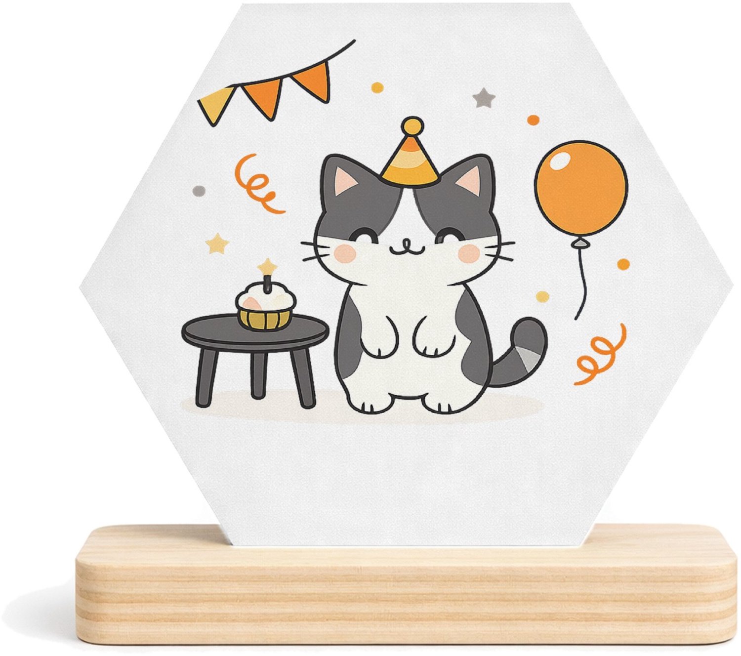 Mr Cadeautjes MDF fotolijst/inleg hexagon 14 x 13 - design Een minimalistische verjaardagsillustratie met een hond die | cadeau Wit